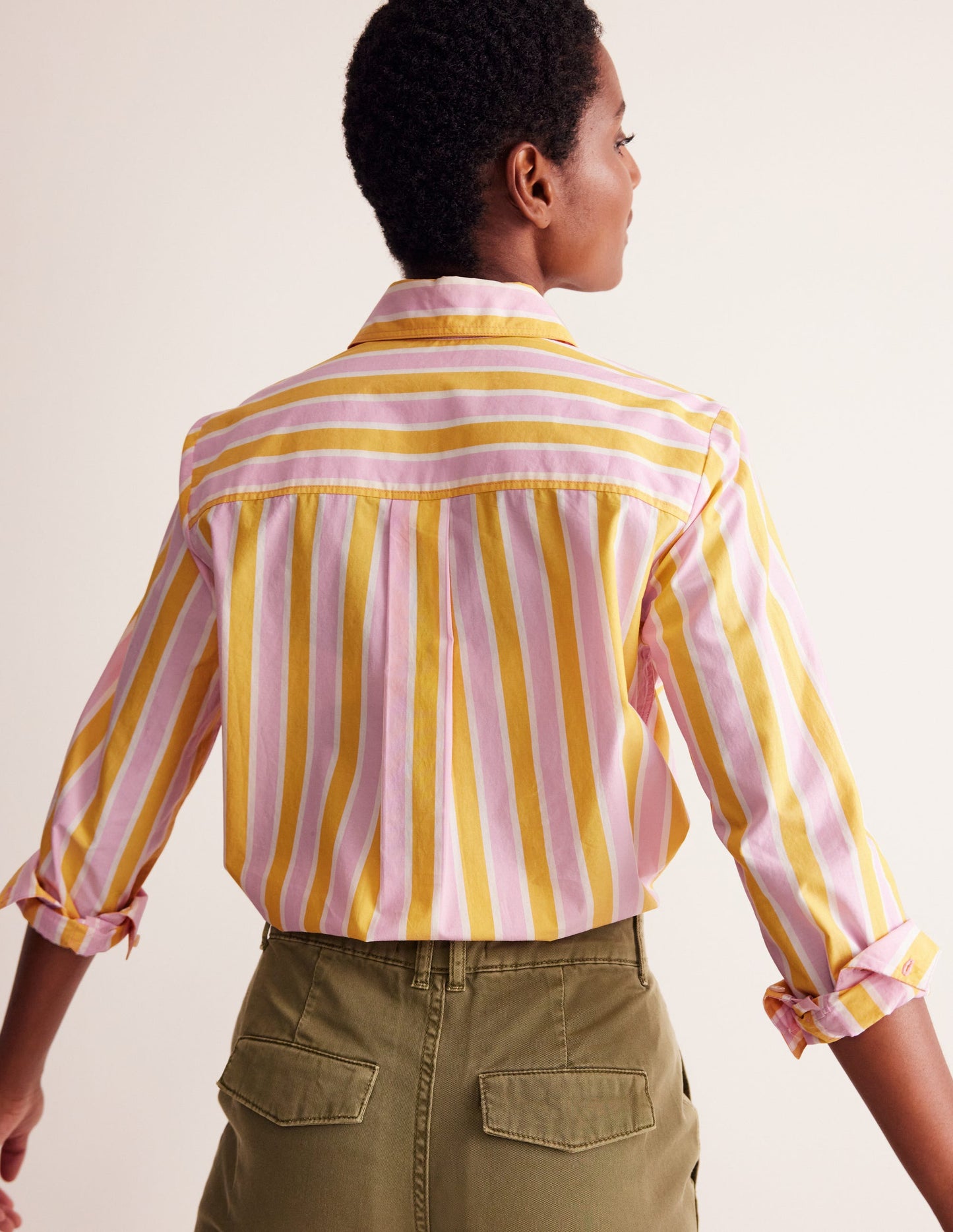 Sienna Cotton Shirt-Mauve and Yellow Stripe