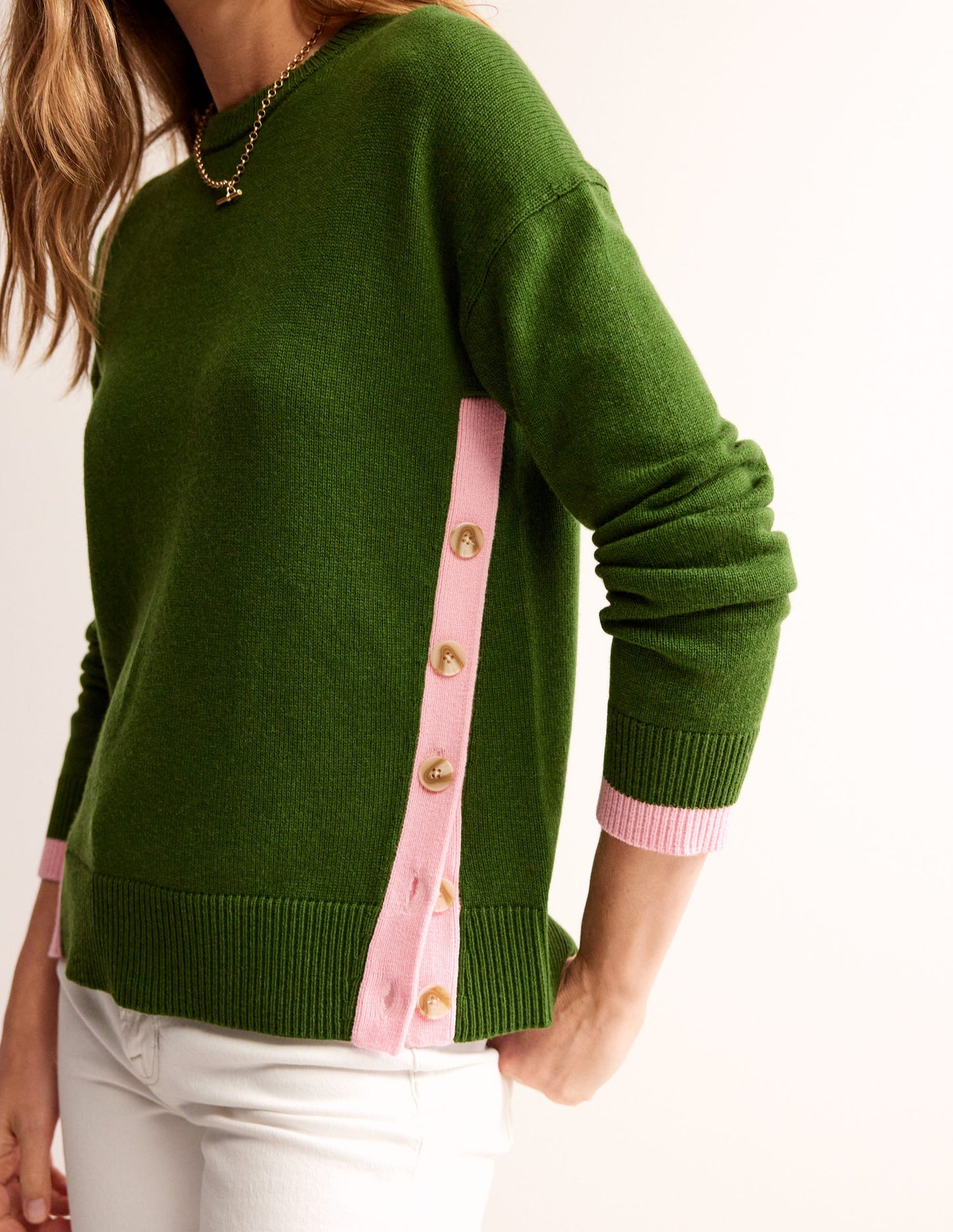Alma Contrast Trim Jumper-Garden Green, Spring Blossom