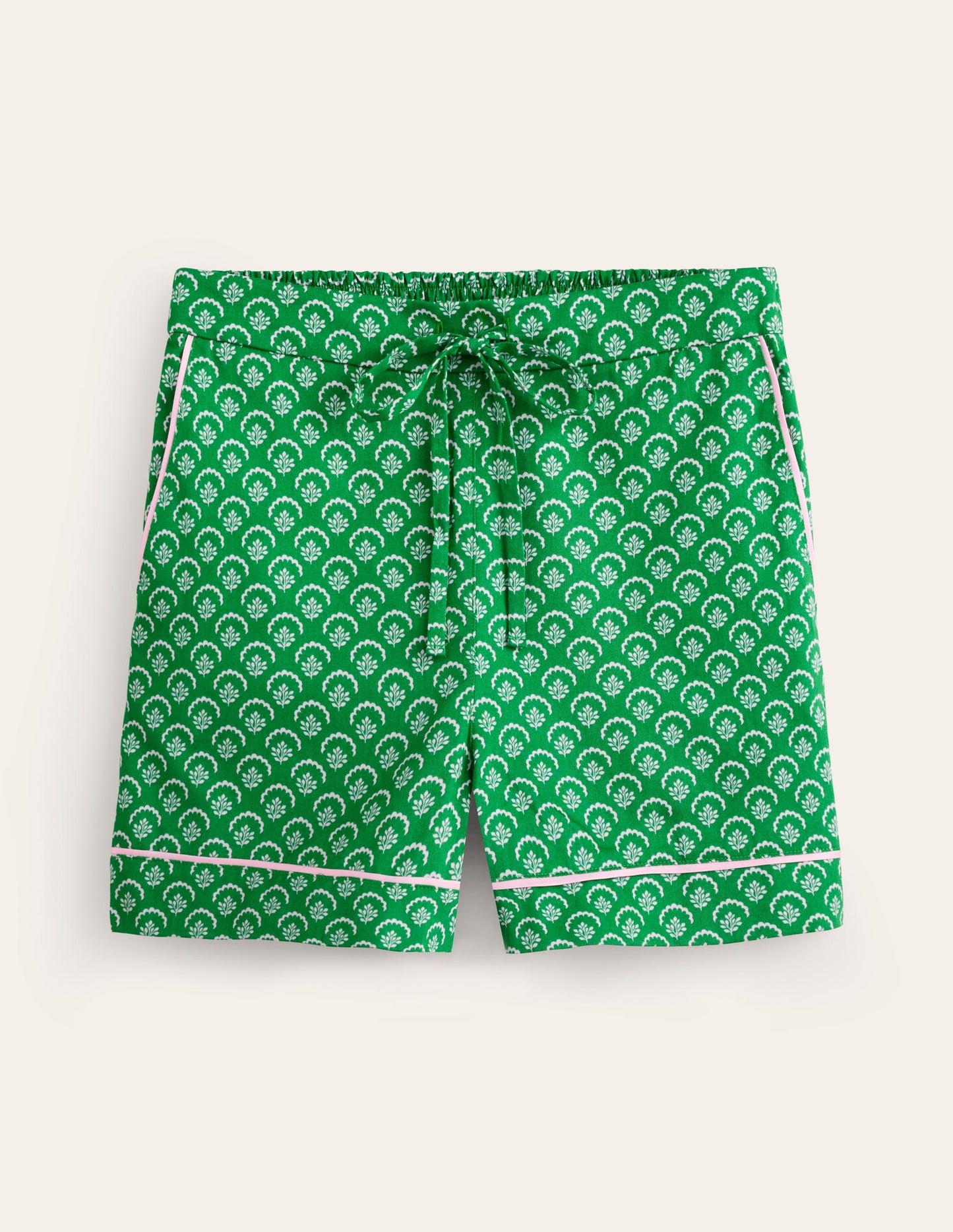 Cotton Sateen Pyjama Shorts-Green, Ditsy Vine