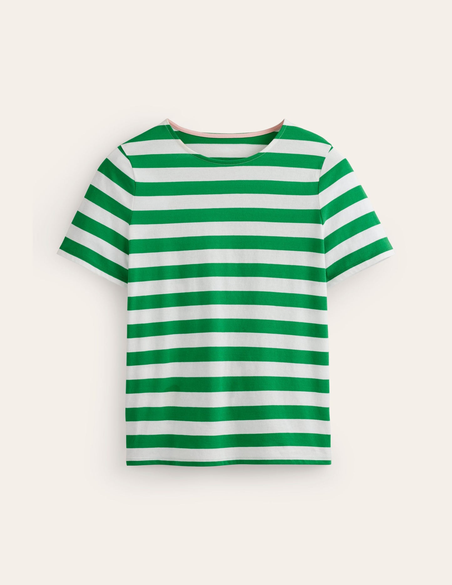 Bea Short Sleeve Breton-Ivory, Green Stripe