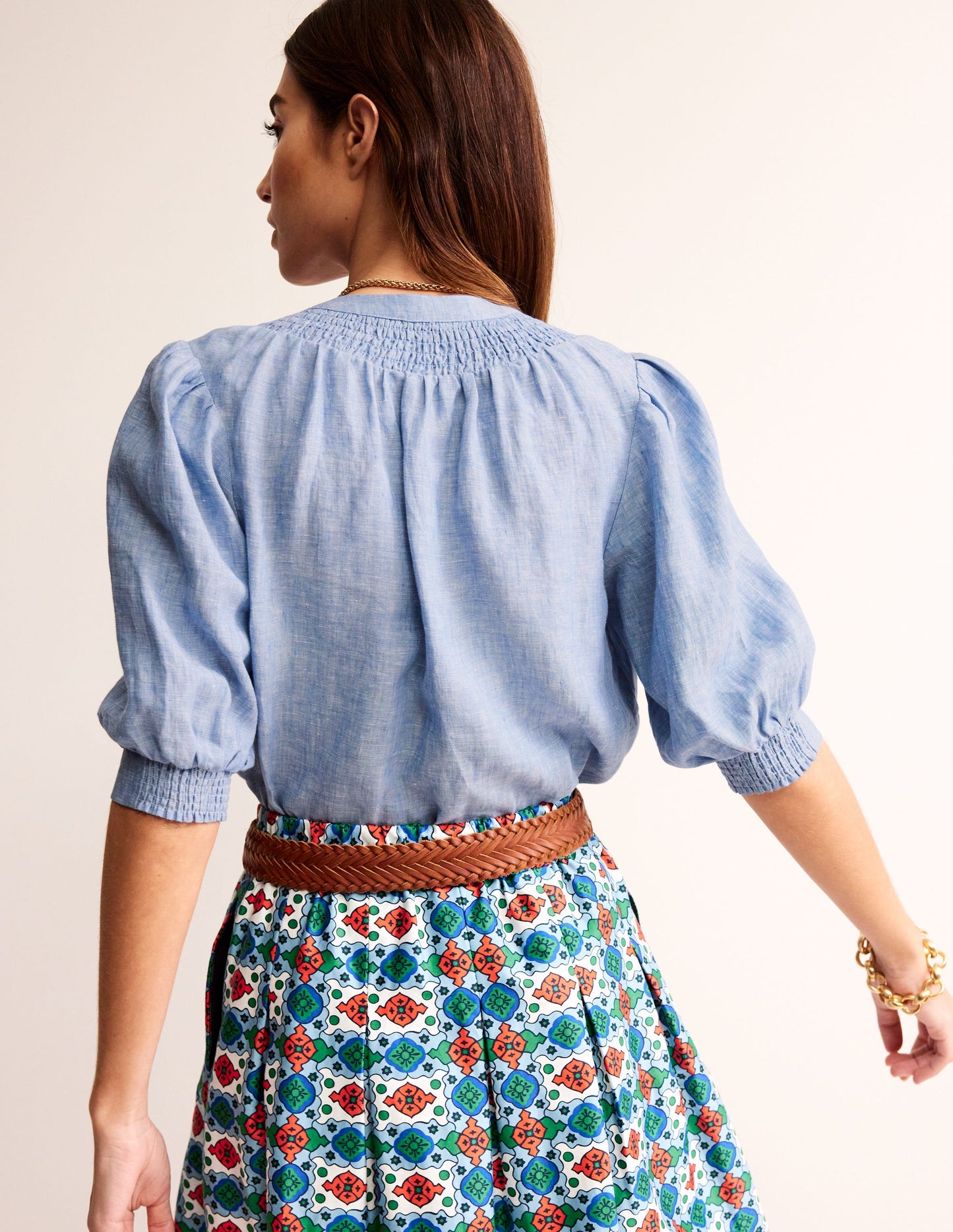 Ada Linen Top-Chambray
