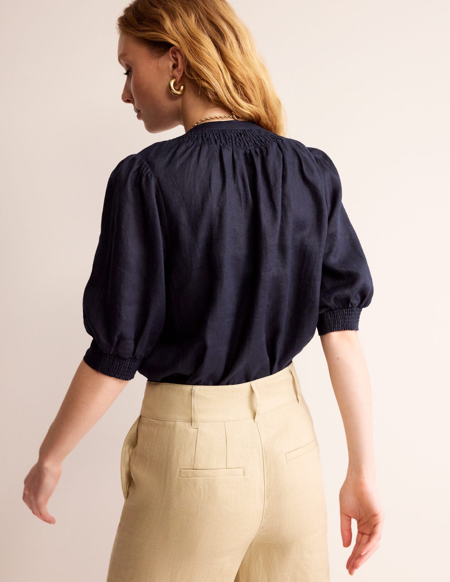 Ada Linen Top-Navy