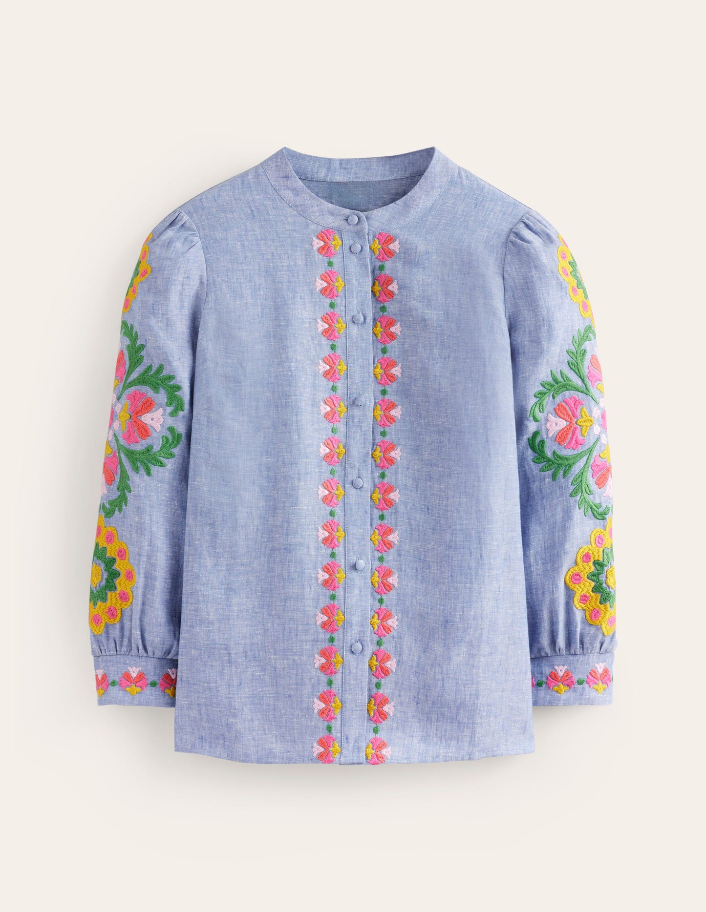 Ava Embroidered Top-Chambray
