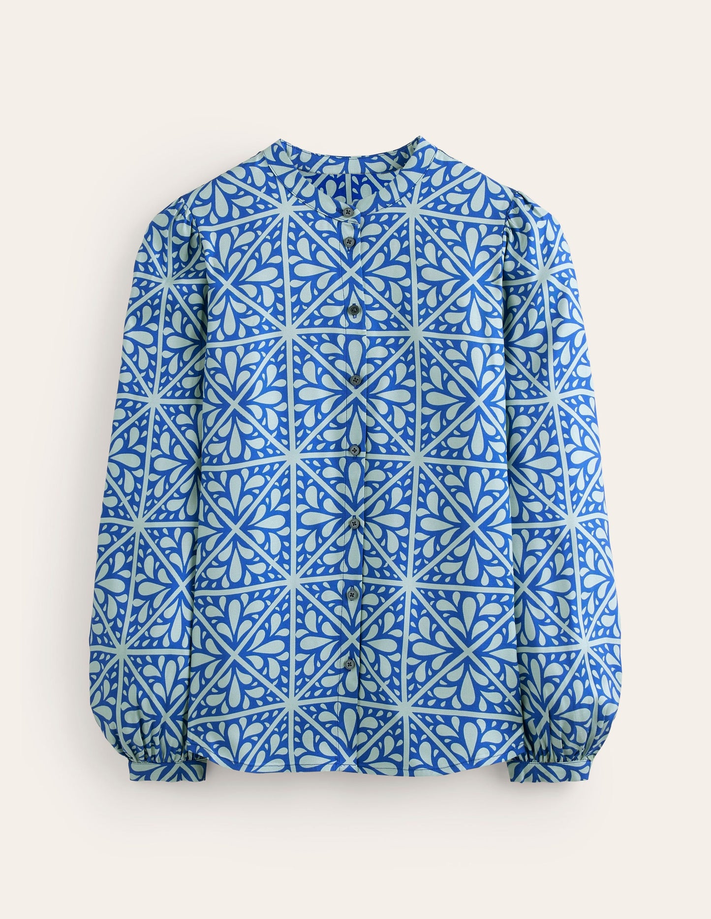 Blouson Sleeve Blouse-Surf The Web, Floral Mosaic