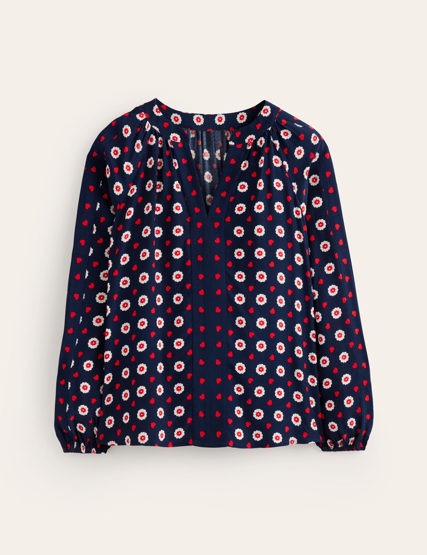 Border Print Raglan Top-Navy, Daisy Heart