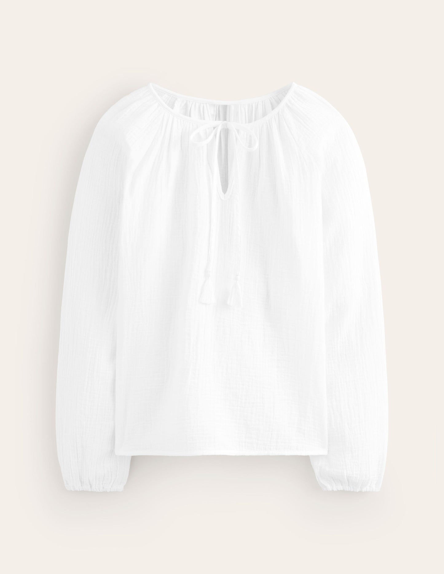 Doublecloth Blouson Sleeve Top-White