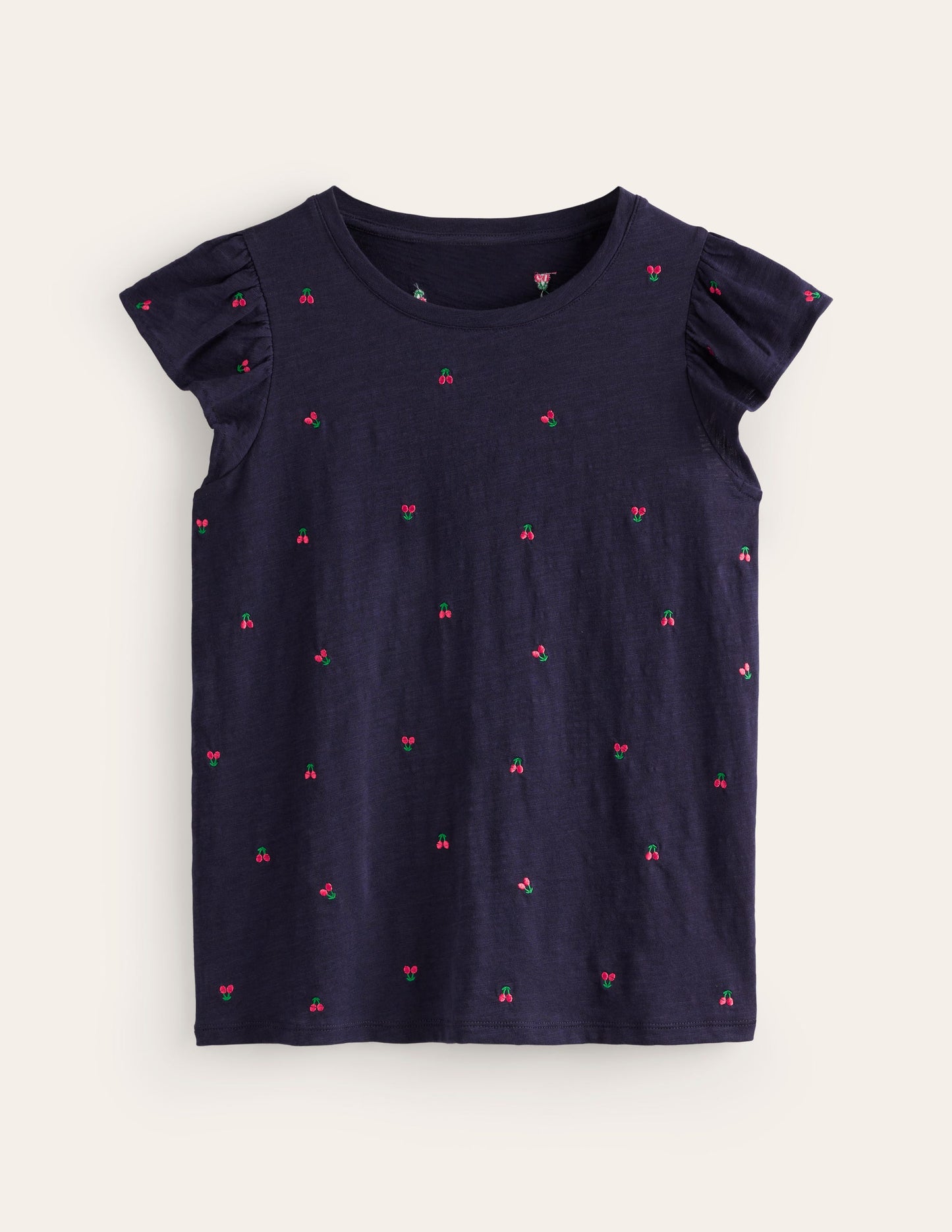 Dora Flutter Sleeve Top-Navy, Cherries