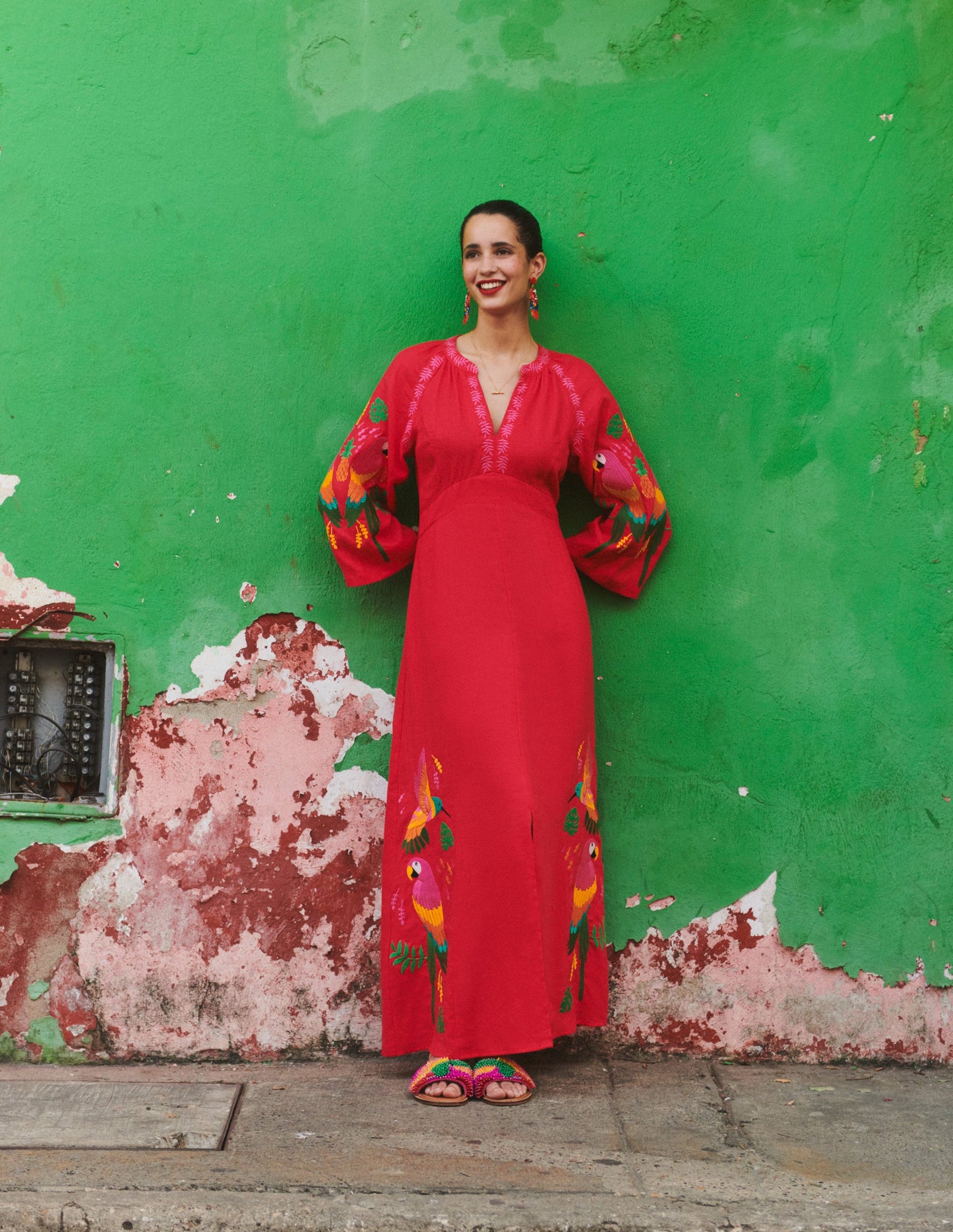 Beady Motif Earrings-Parrot