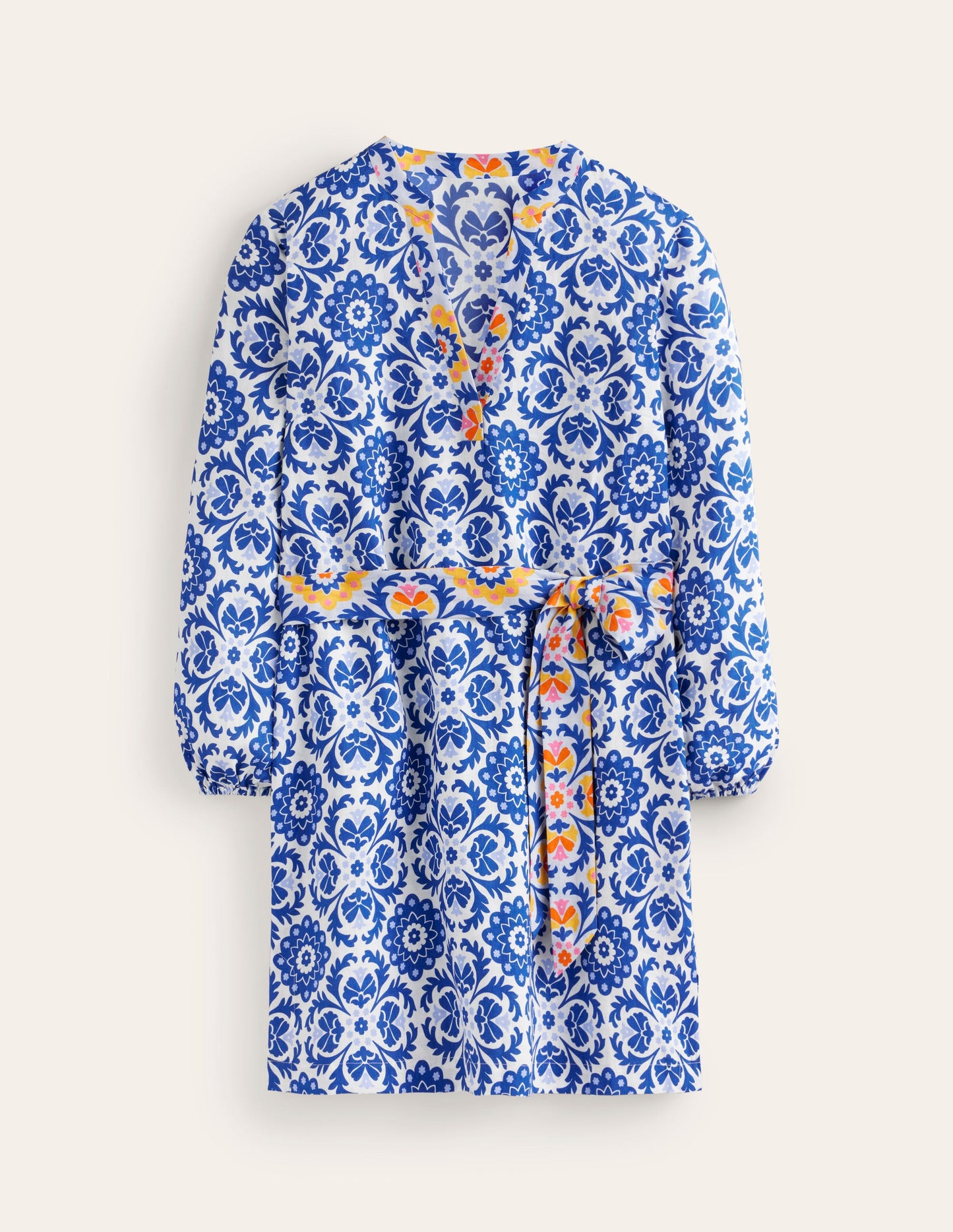 Cleo Linen Tie Waist Dress-Surf The Web, Mosaic Bloom