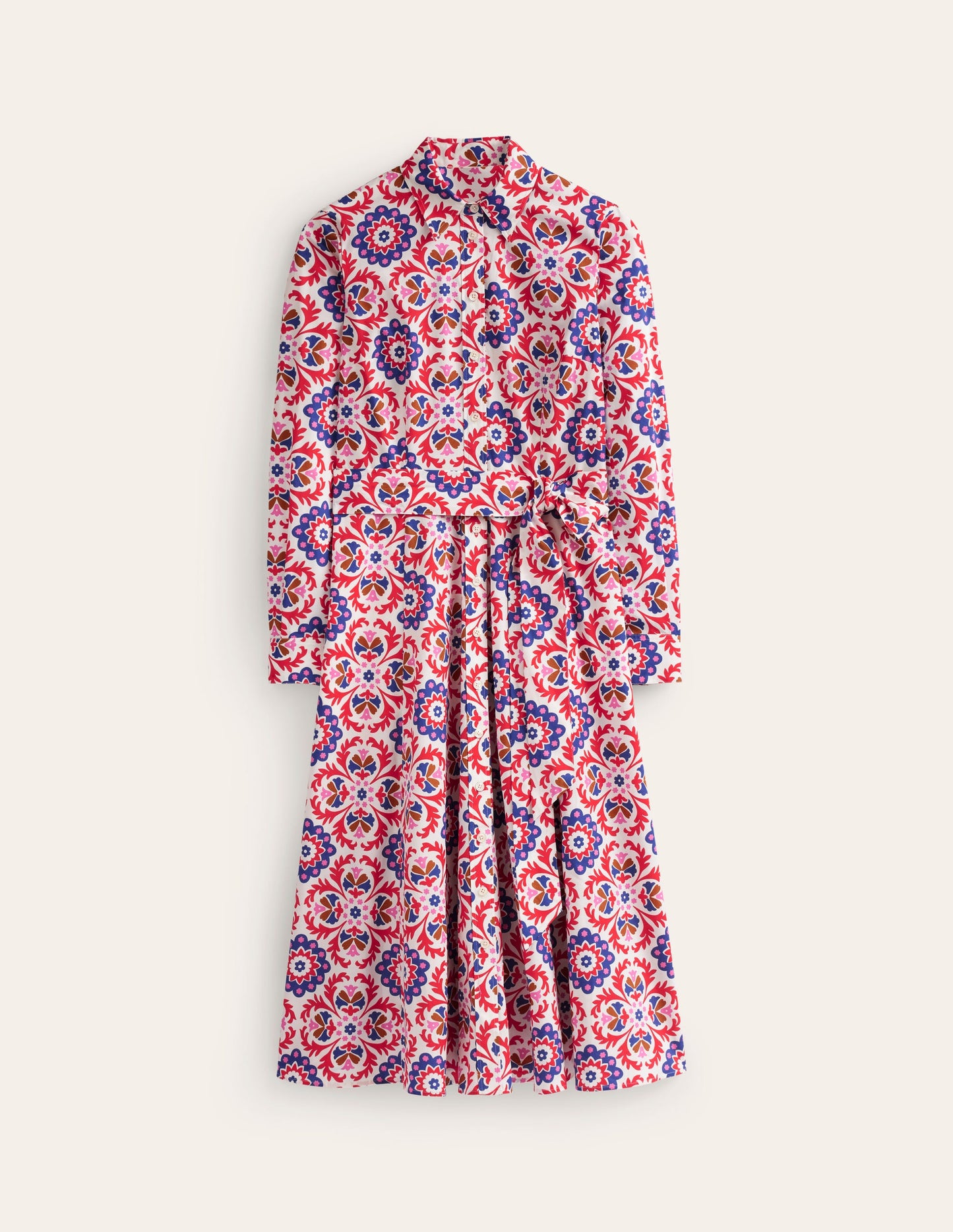 Amy Cotton Midi Shirt Dress-Rubicondo, Mosaic Bloom