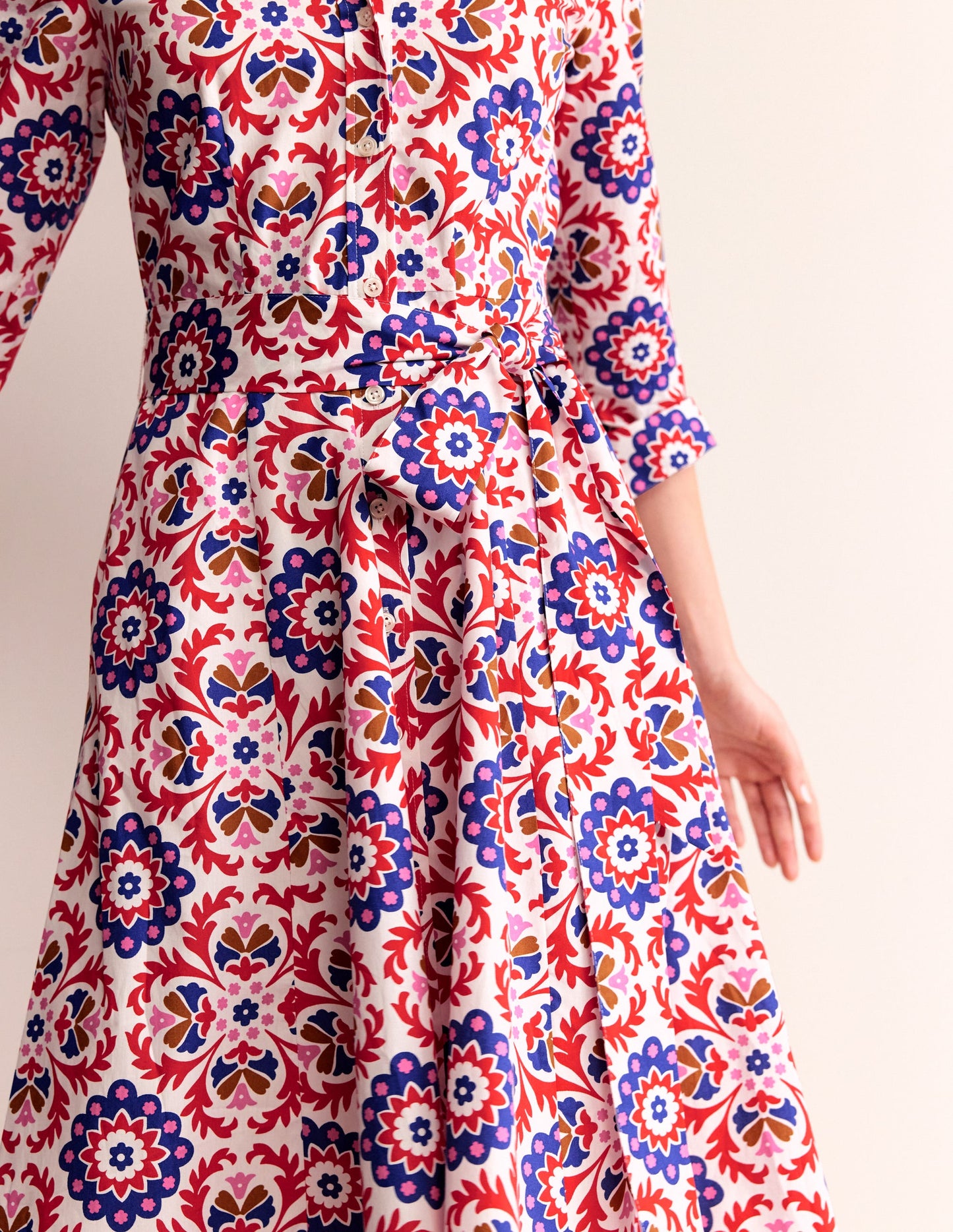 Amy Cotton Midi Shirt Dress-Rubicondo, Mosaic Bloom