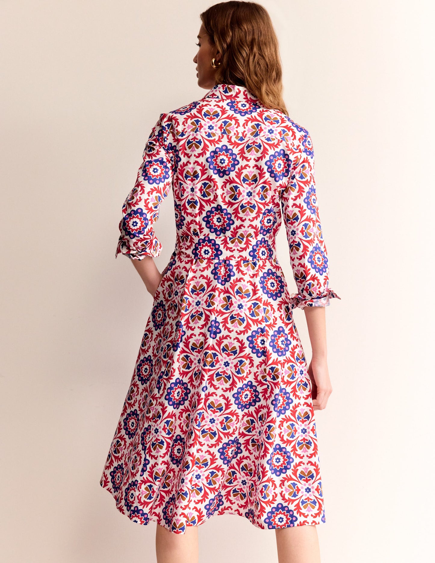 Amy Cotton Midi Shirt Dress-Rubicondo, Mosaic Bloom