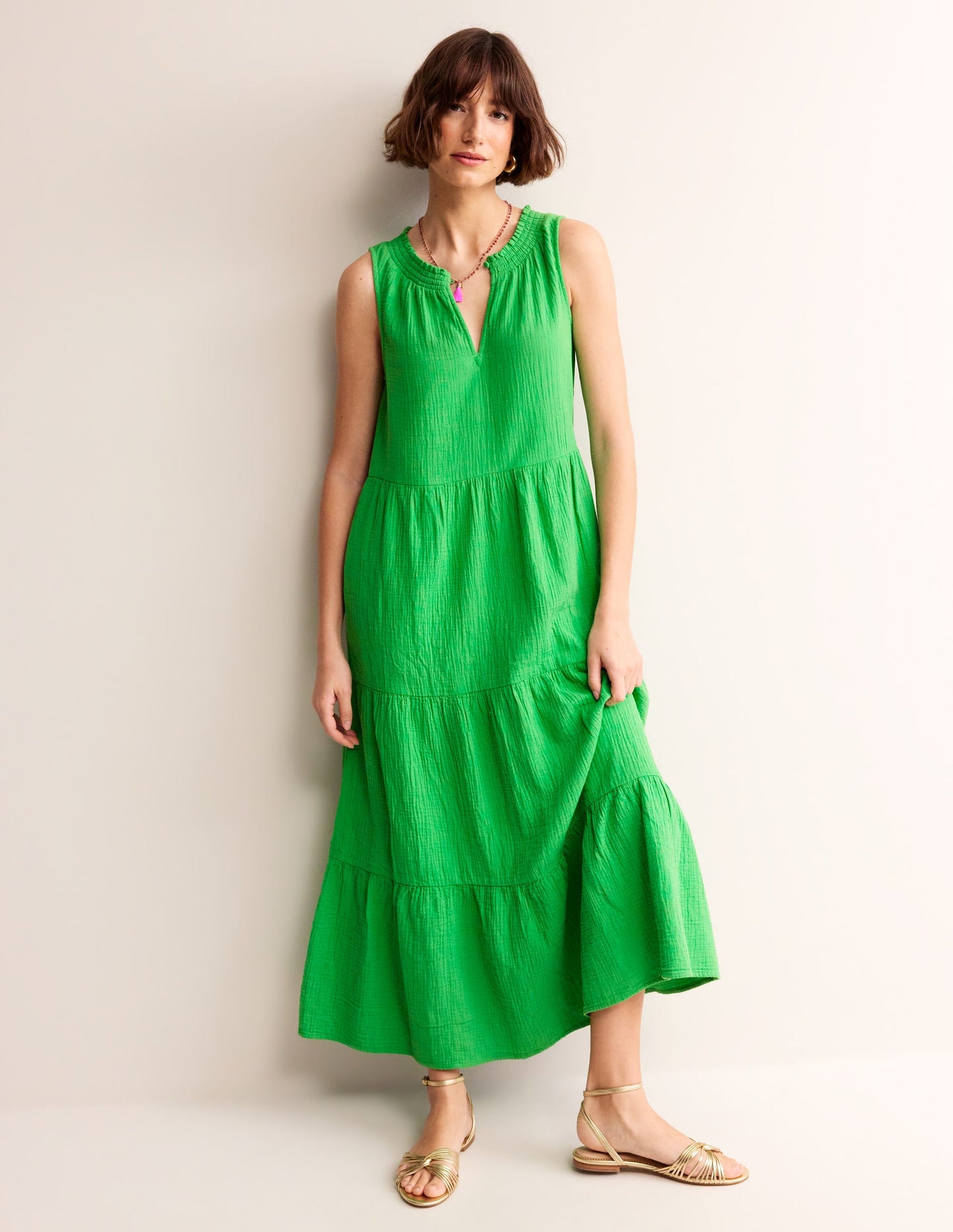 Double Cloth Maxi Tiered Dress-Kelly Green