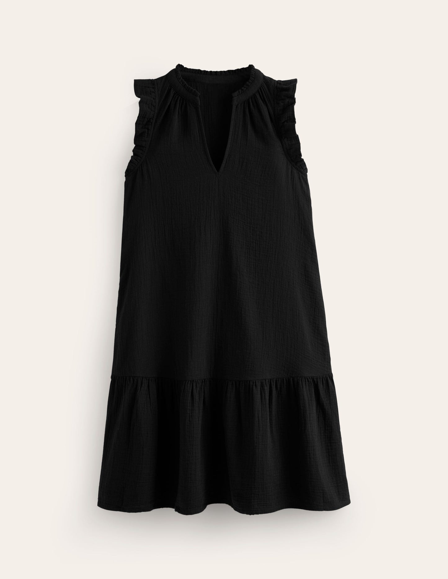 Daisy Double Cloth Short Dress-Black
