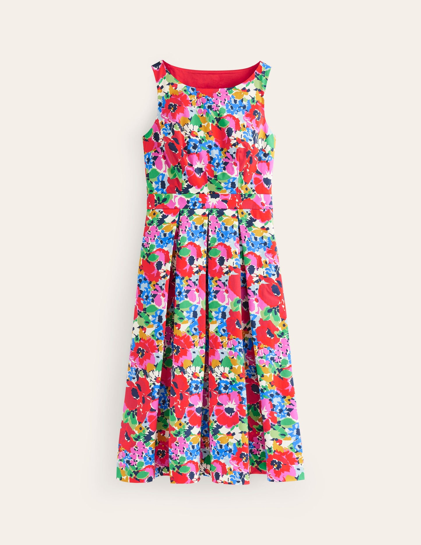 Sleeveless Pleat Midi Dress-Multi, Wild Poppy Large