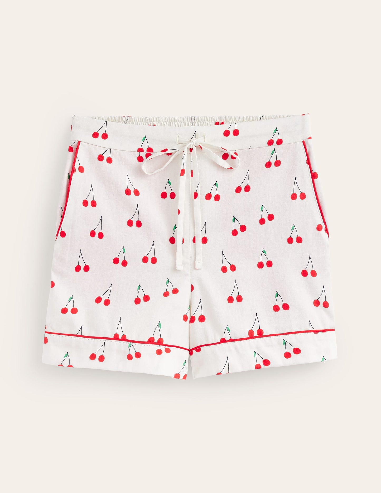 Cotton Sateen Pyjama Shorts-Ivory, Cherry Vine
