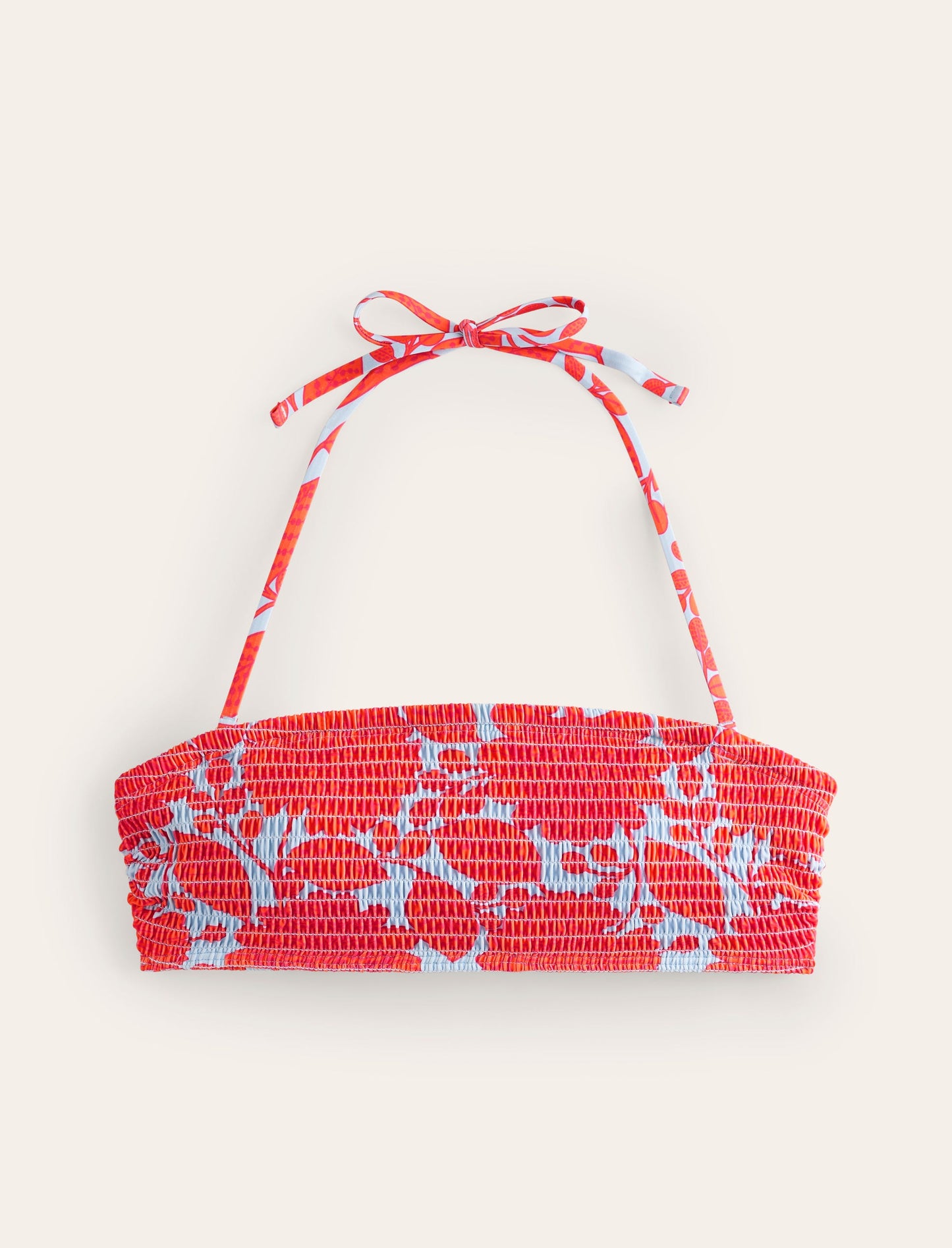 Milos Smocked Bikini Top-Fire Cracker, Gardenia Swirl