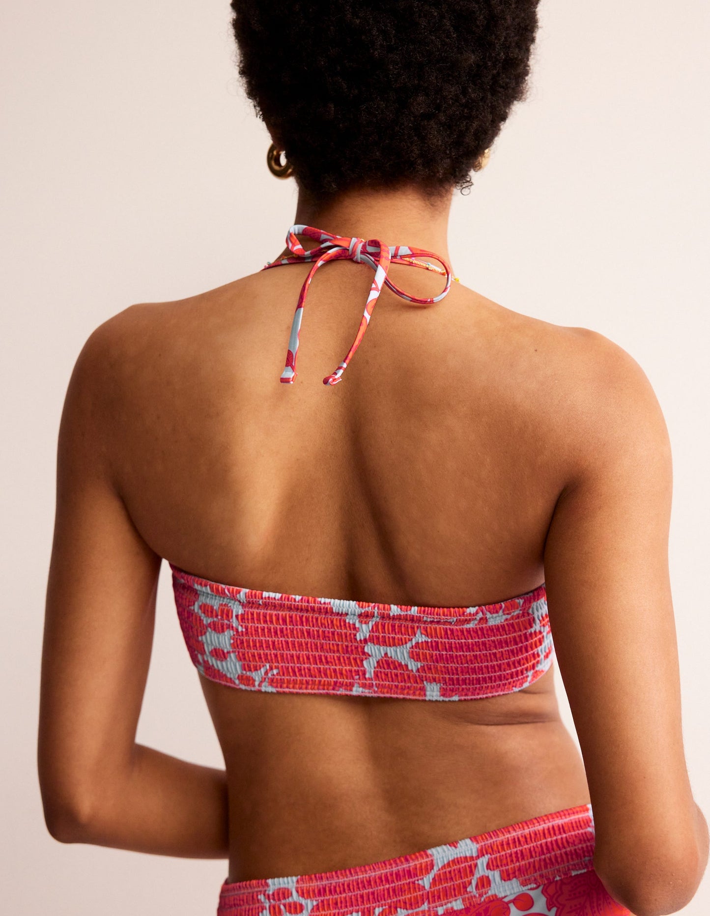 Milos Smocked Bikini Top-Fire Cracker, Gardenia Swirl