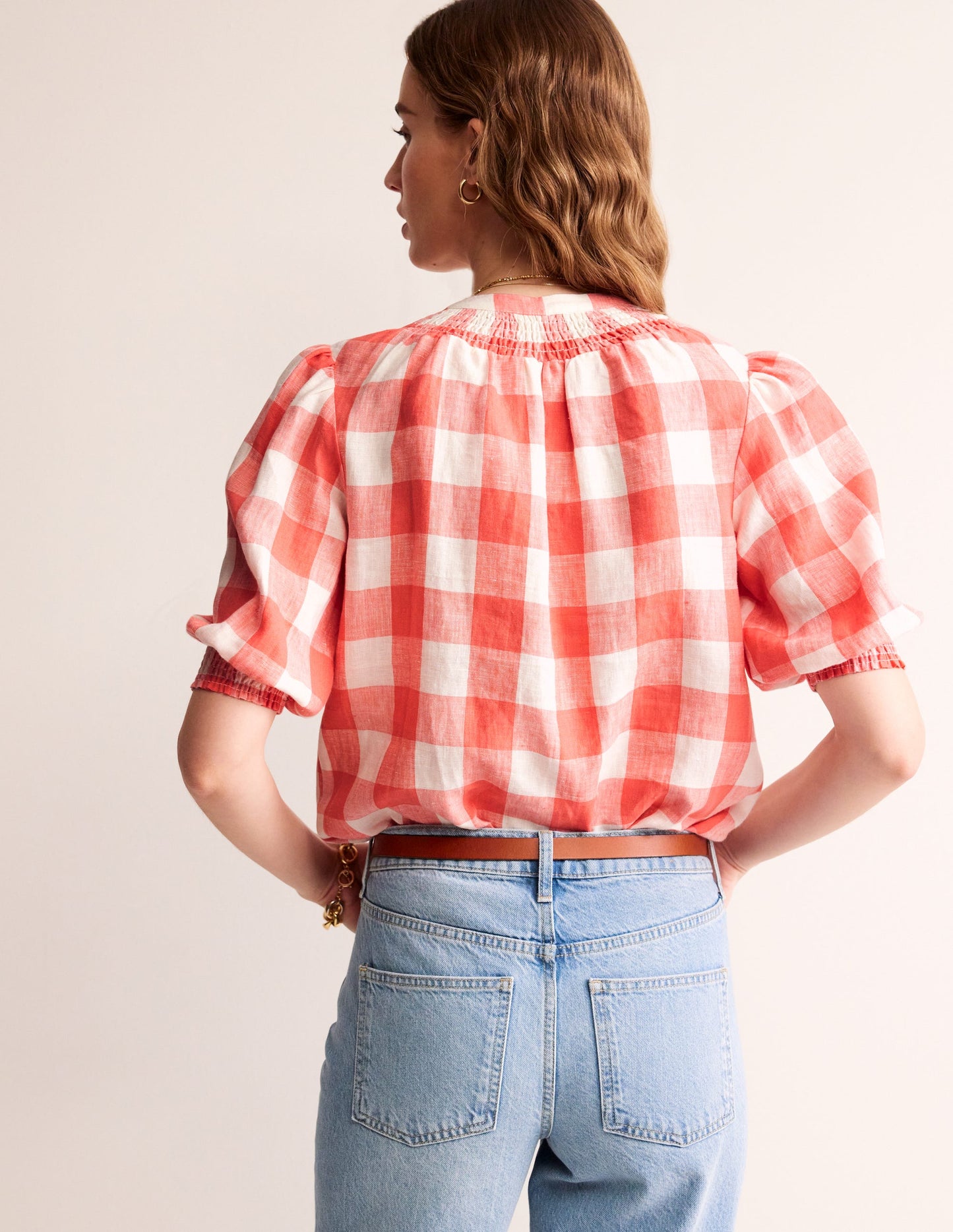 Ada Linen Top-Porcelain Rose, Gingham
