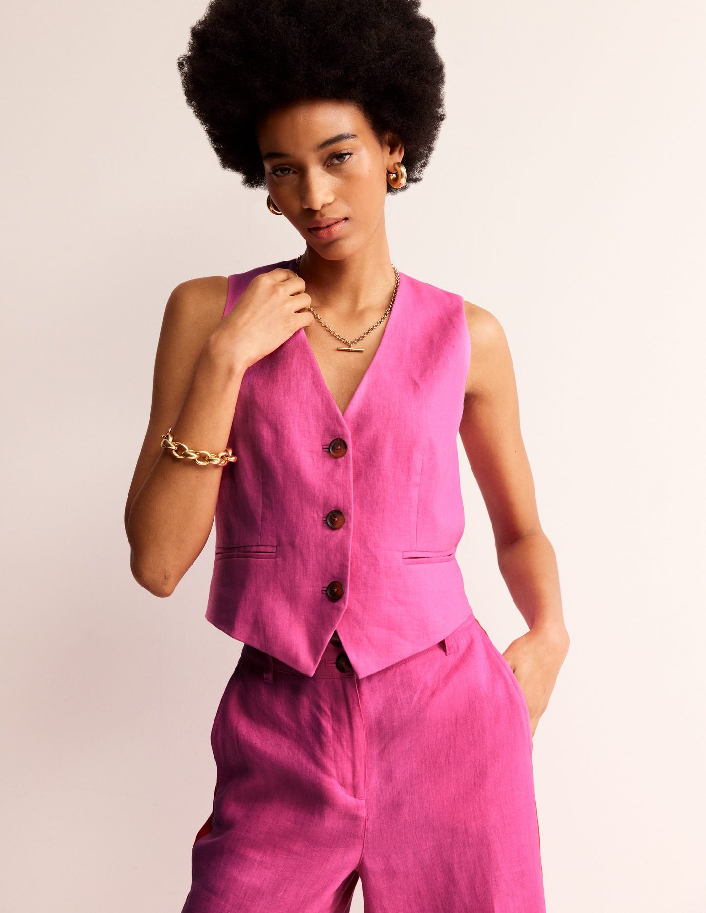Keswick Linen Waistcoat-Pop Pansy