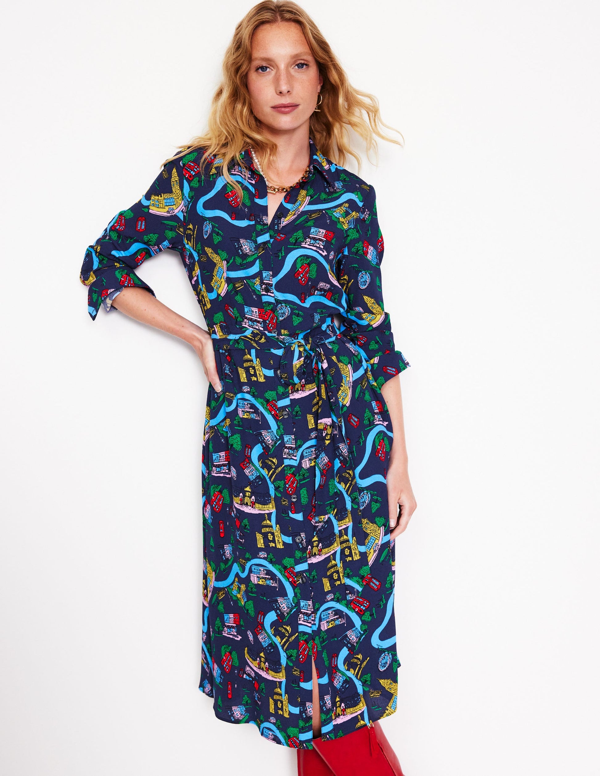 Kate Midi Shirt Dress-French Navy, London Town-2