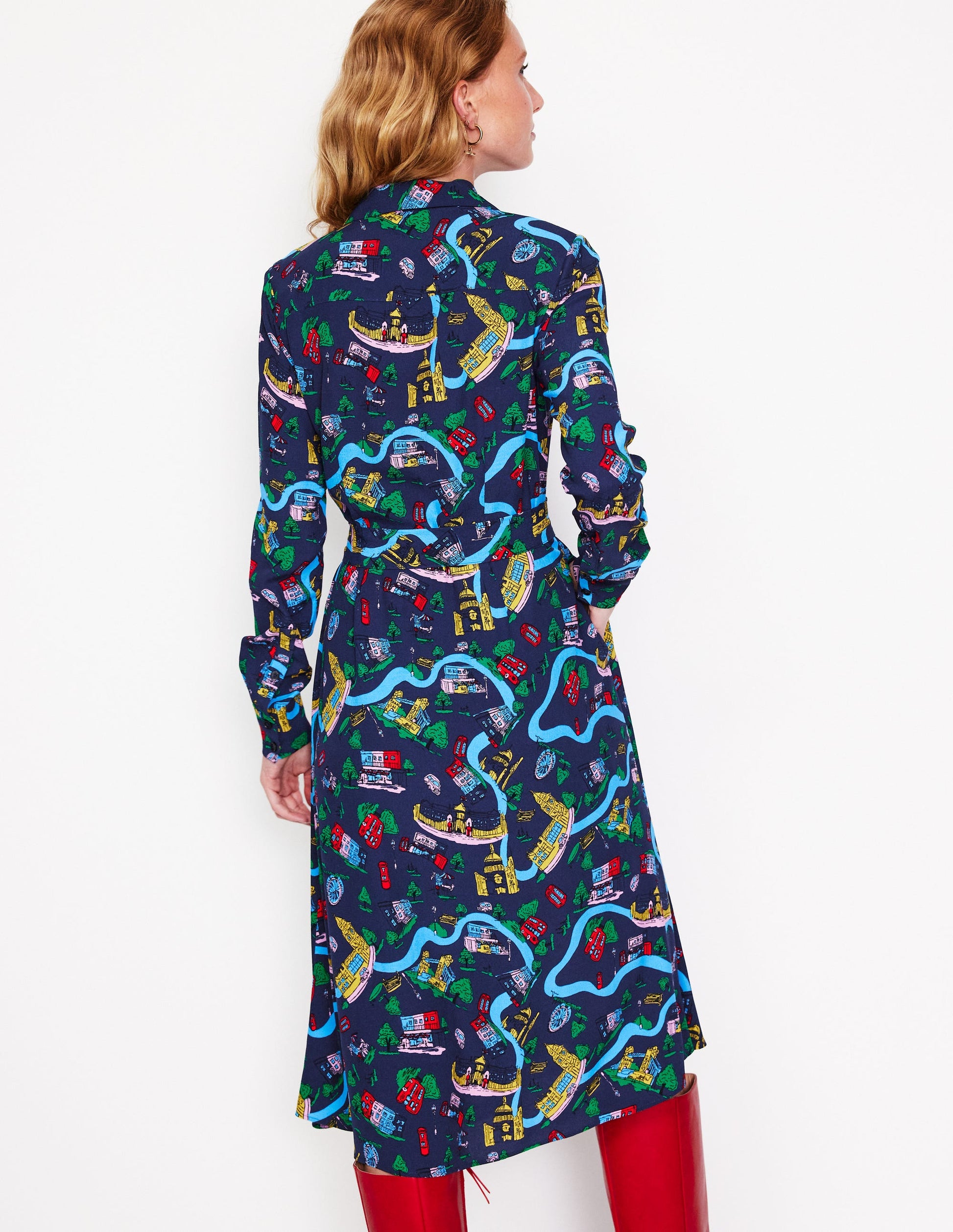 Kate Midi Shirt Dress-French Navy, London Town-4