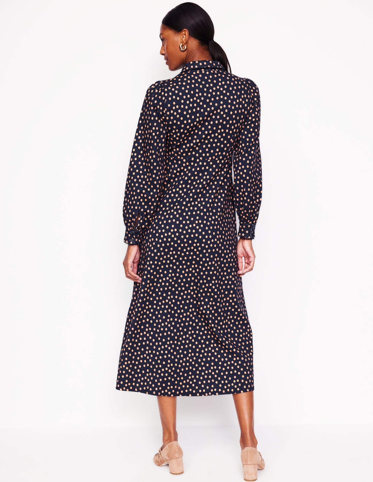 Pip Zip-Up Ponte Midi Dress-French Navy, Abstract Dot
