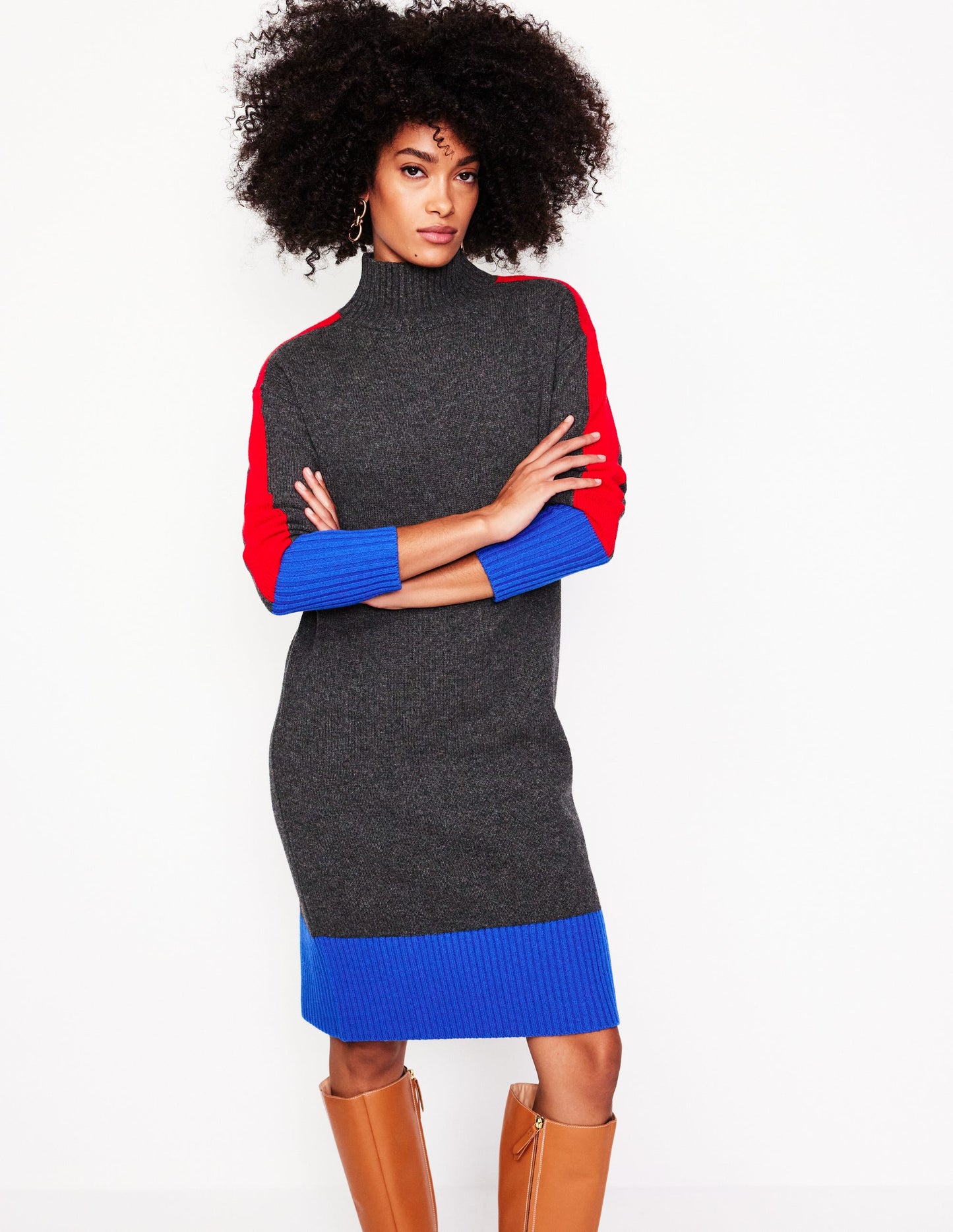 Polly Merino Knitted Dress-Charcoal Colorblock