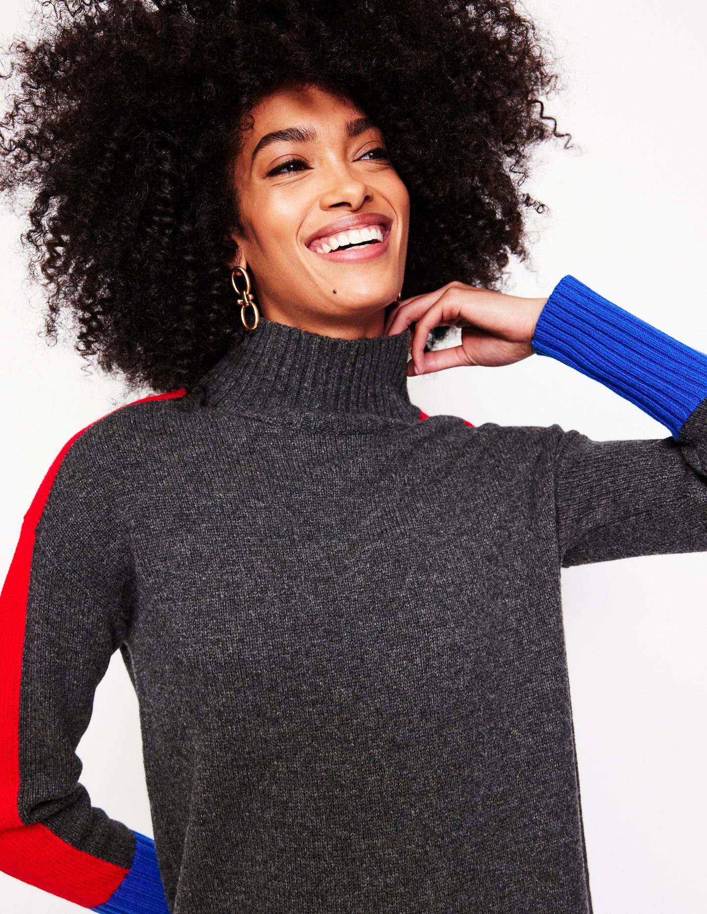 Polly Merino Knitted Dress-Charcoal Colorblock