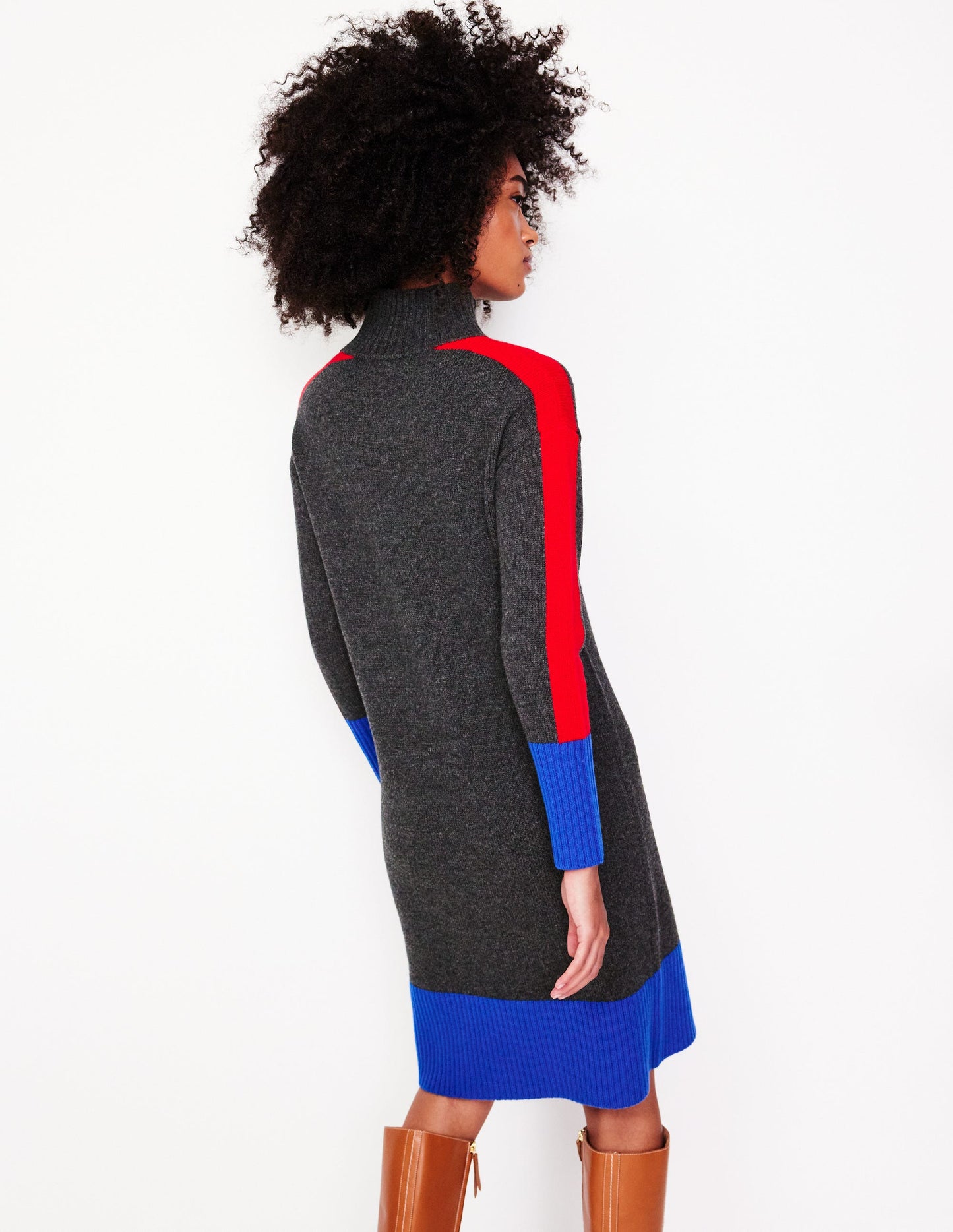 Polly Merino Knitted Dress-Charcoal Colorblock