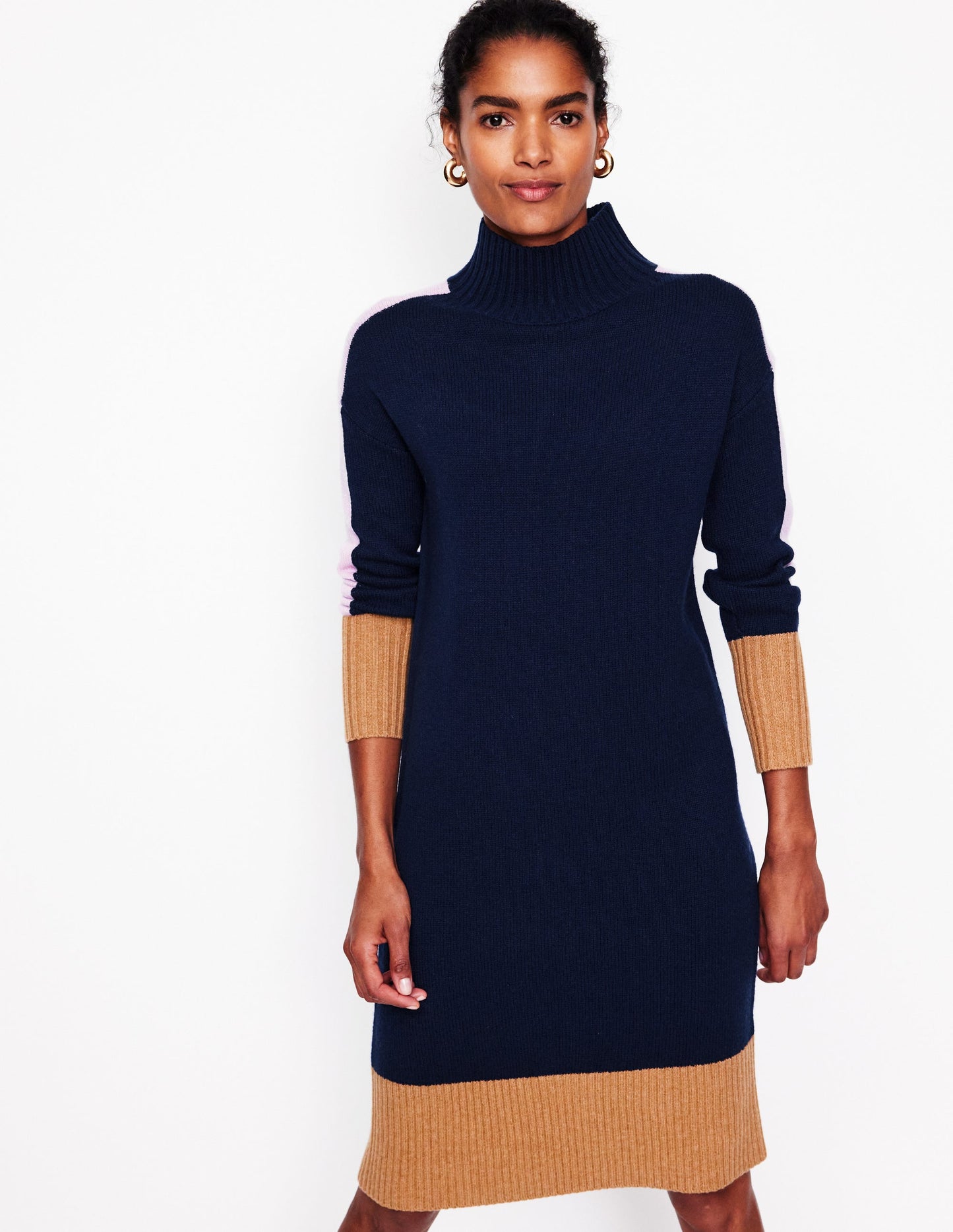Polly Merino Knitted Dress-Navy Colourblock