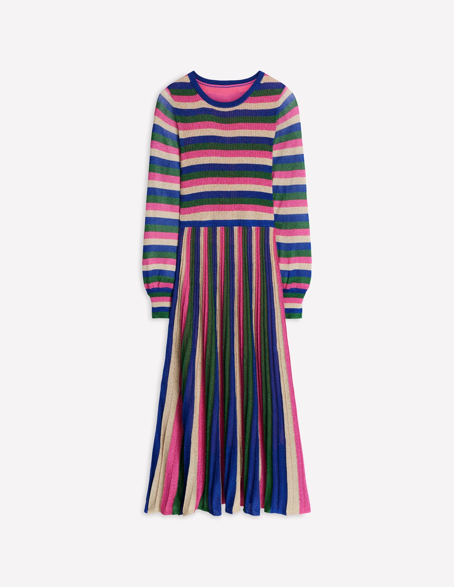 Ribbed Metallic Party Dress-Pink, Green and Gold Stripe