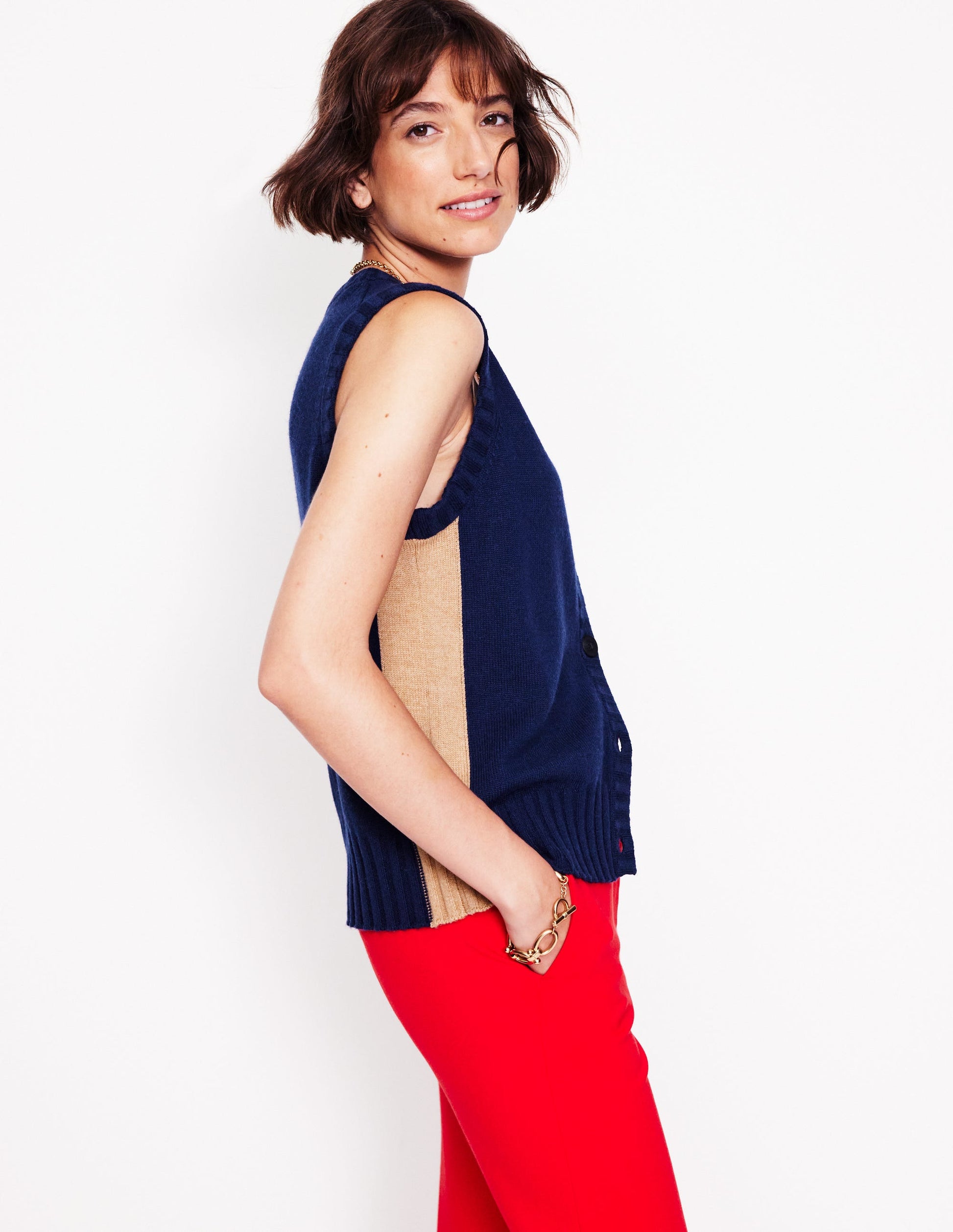 Zia Knitted Waistcoat-Navy-1