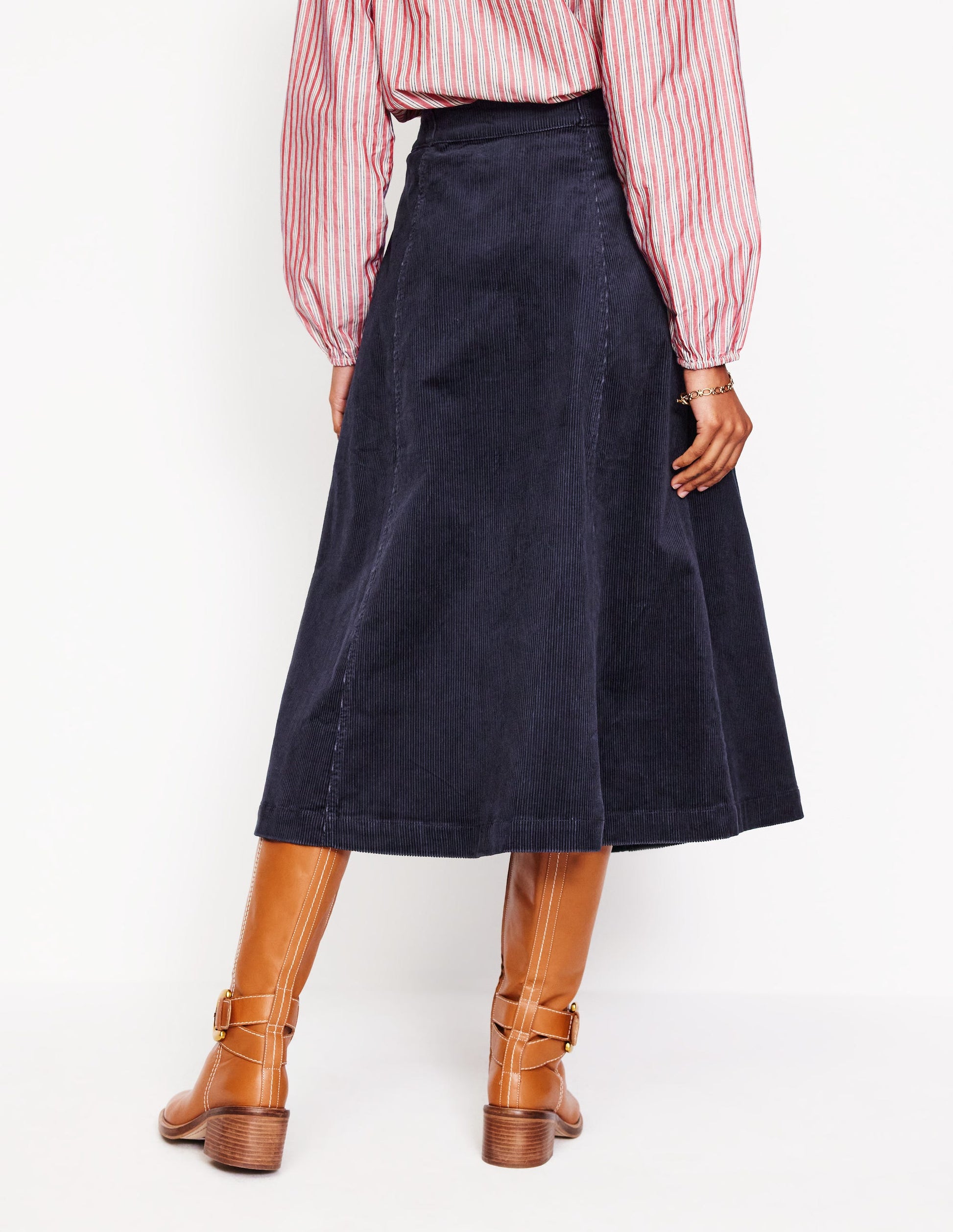 Petra Cord Midi Skirt-Navy-3