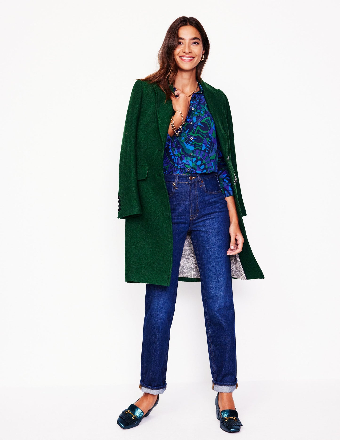 Sienna Silk Shirt-Blue, Kaleidoscopic Paisley