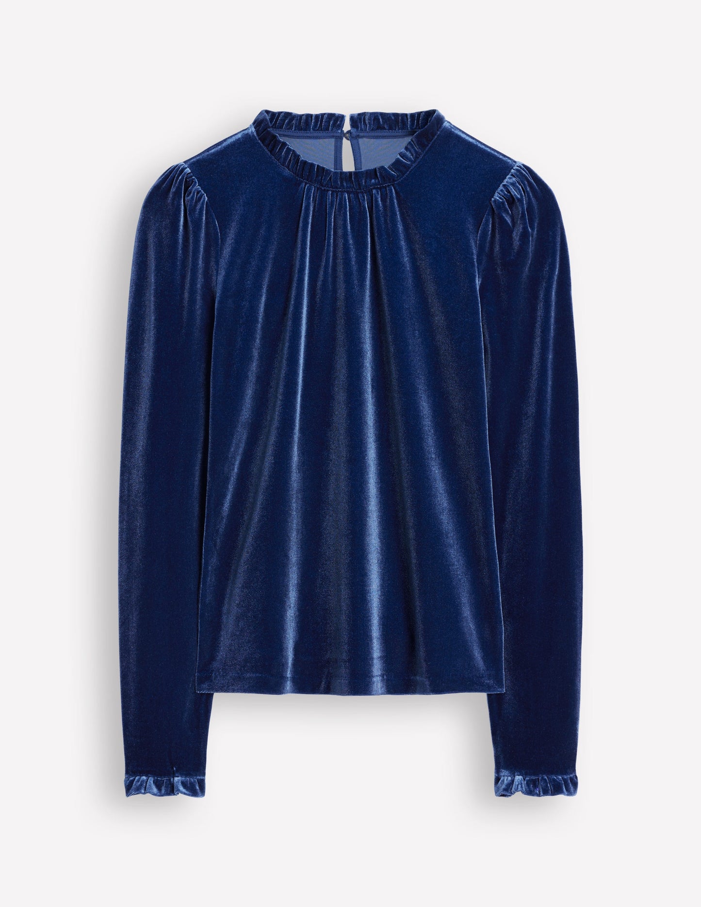 Velvet Frill Neck Top-Harbourside Blue