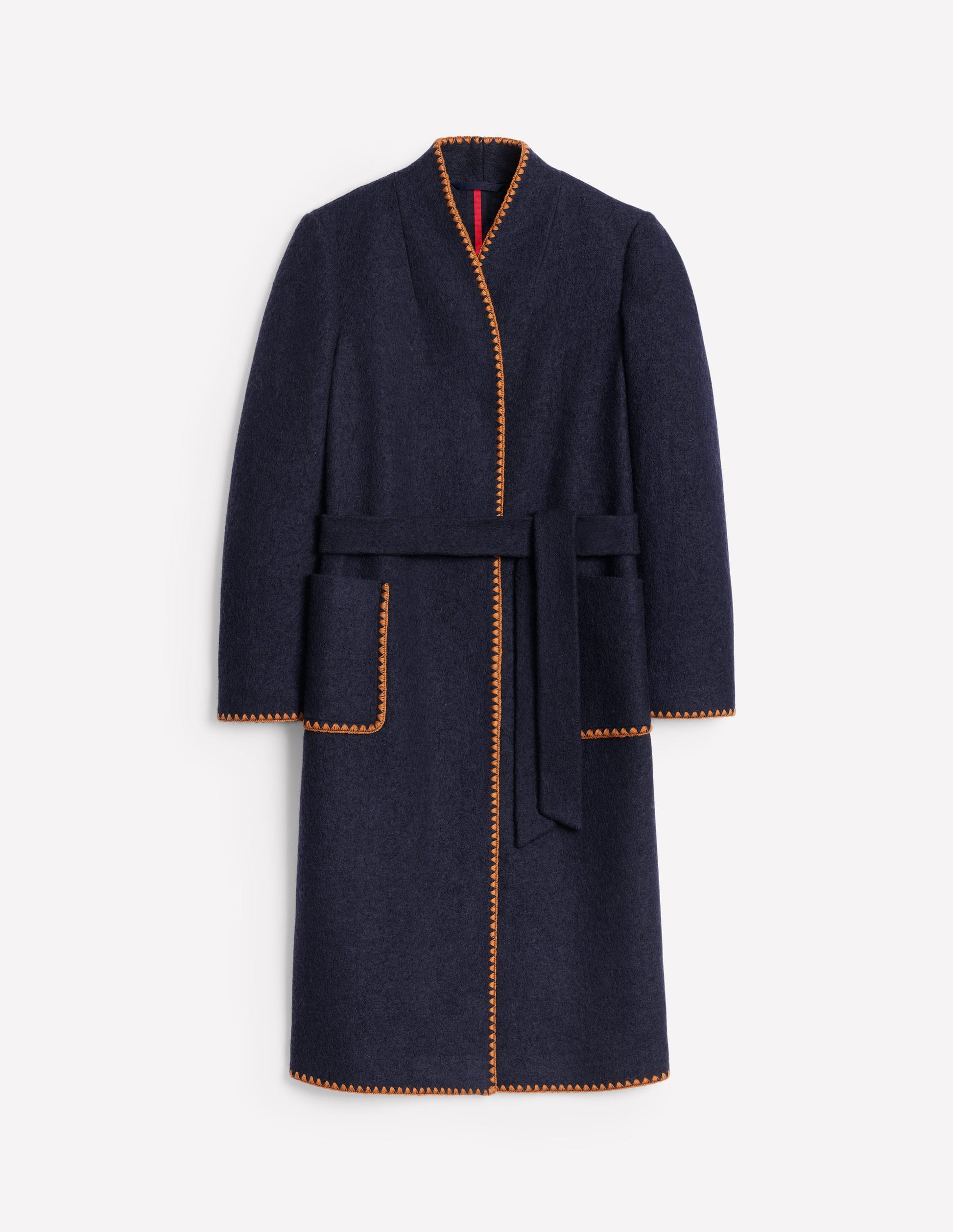 Blanket Stitch Wrap Coat-Navy-6