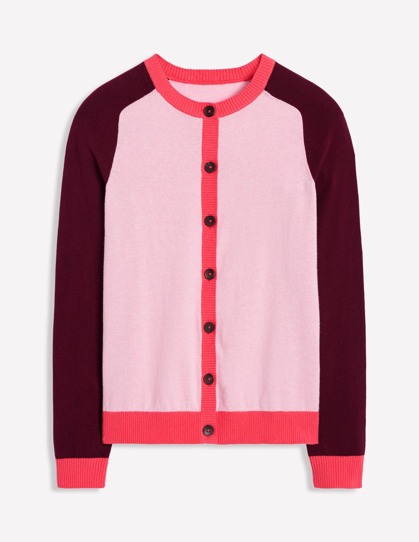 Meg Raglan Sleeve Cardigan-Soft Pink, Colourblock