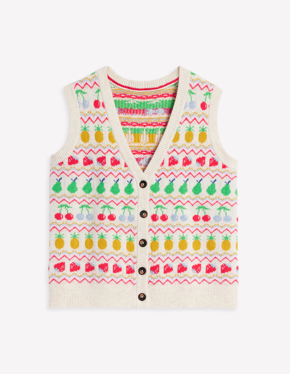 Edie Fair Isle Waistcoat-Ecru Marl, Fruit-8