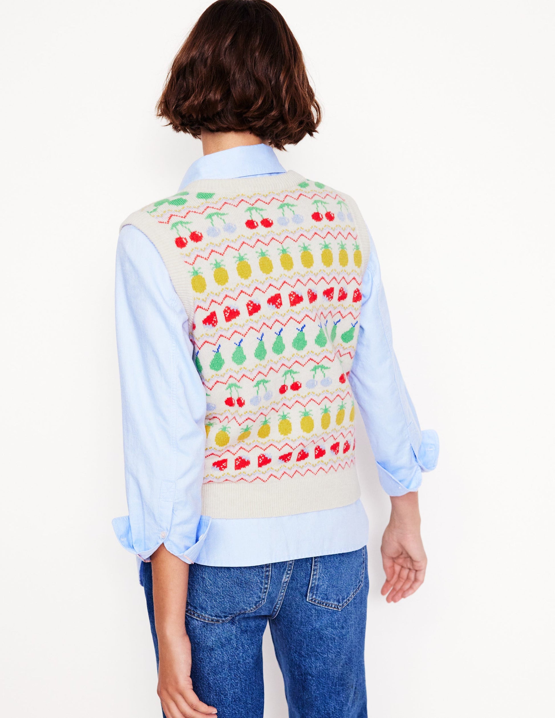 Edie Fair Isle Waistcoat-Ecru Marl, Fruit-3