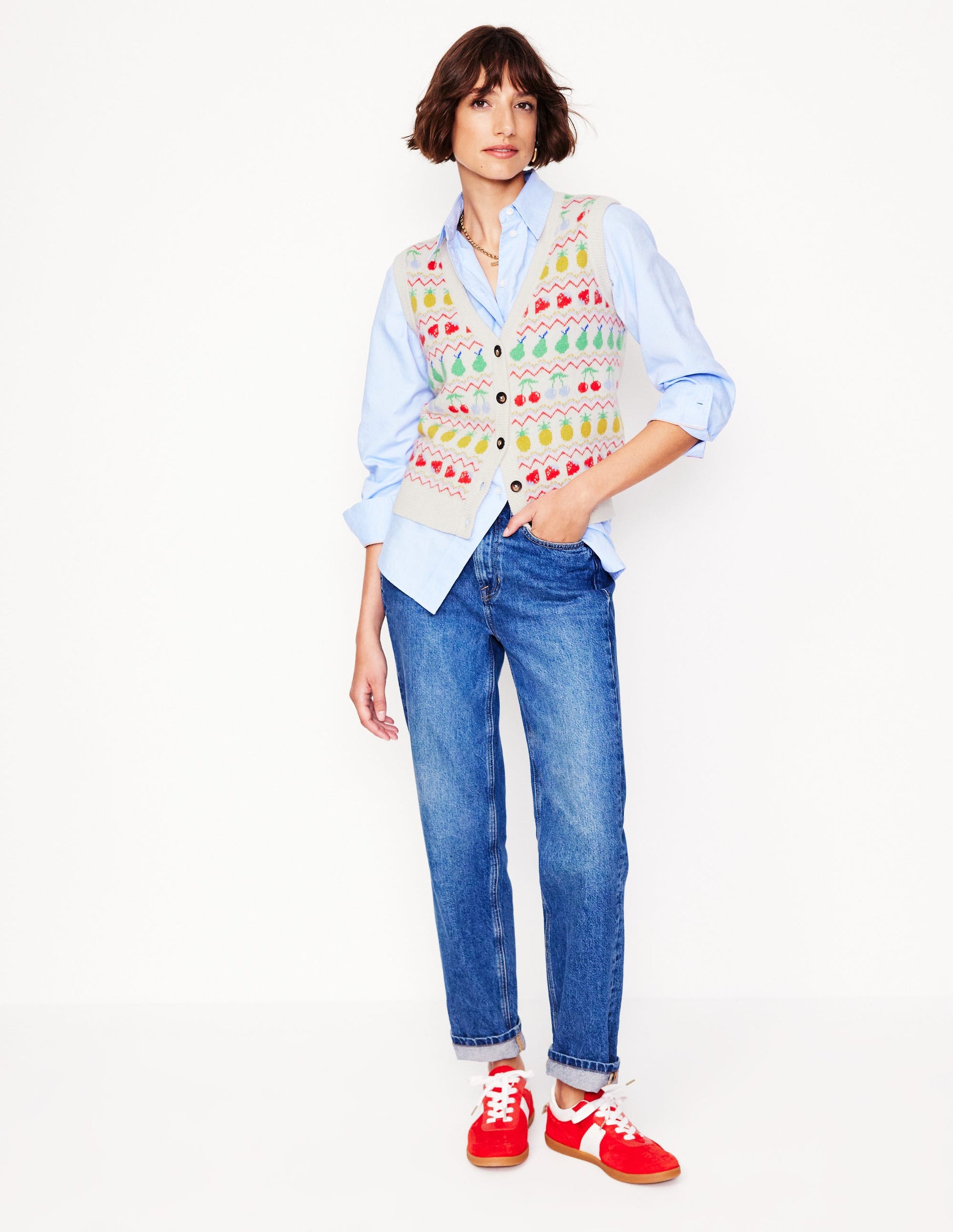 Edie Fair Isle Waistcoat-Ecru Marl, Fruit-4