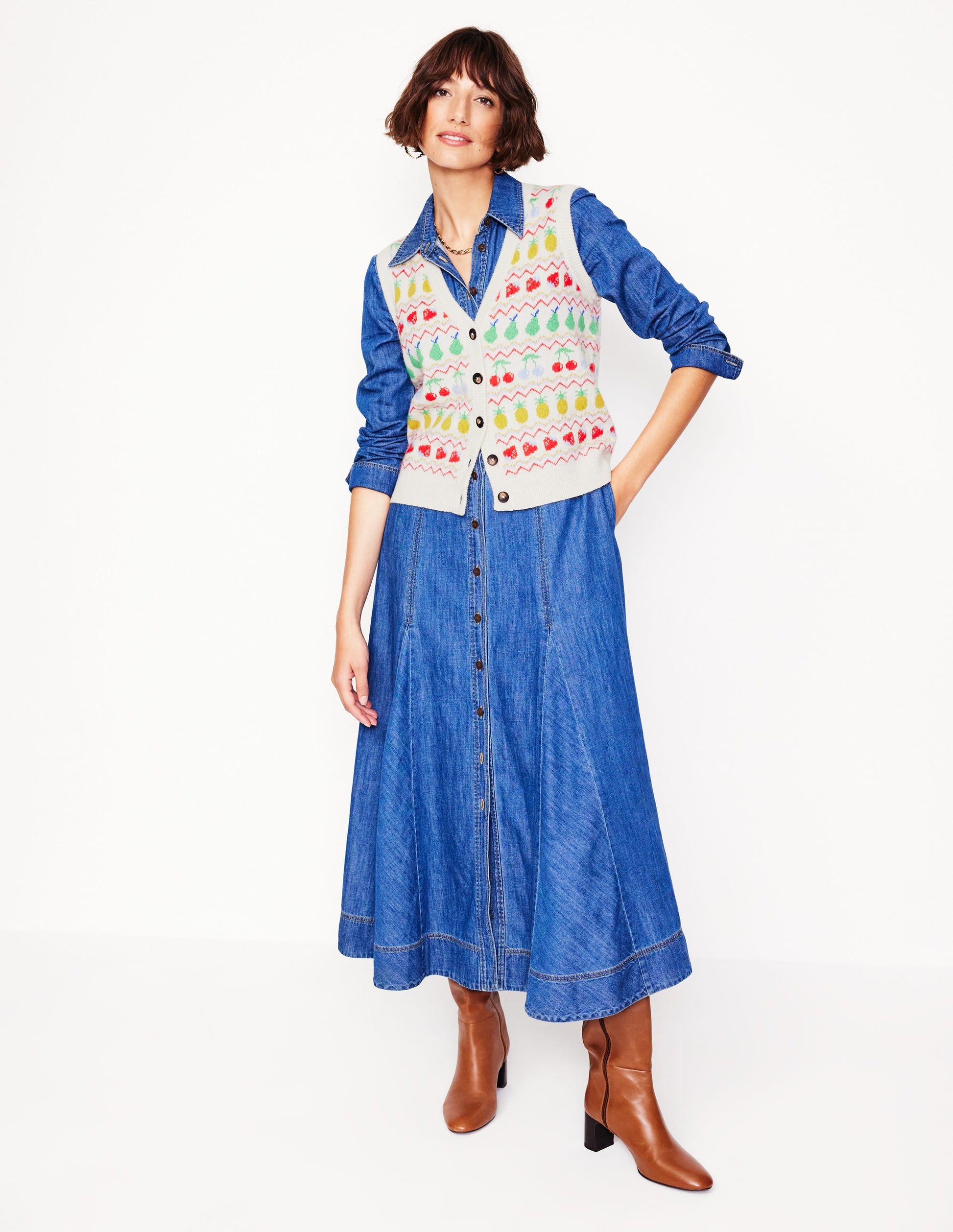 Edie Fair Isle Waistcoat-Ecru Marl, Fruit-6