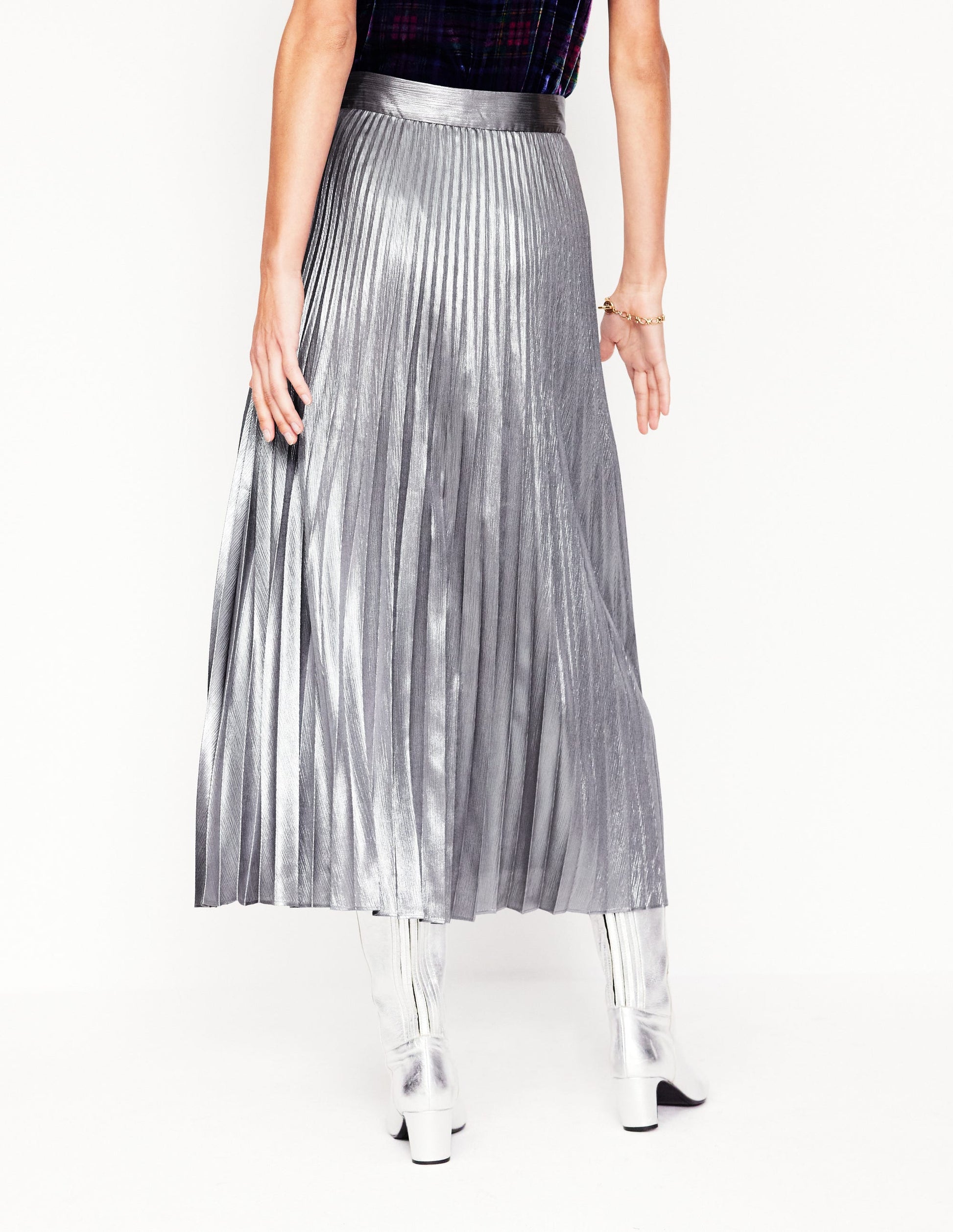 Camilla Metallic Midi Skirt-Silver-3