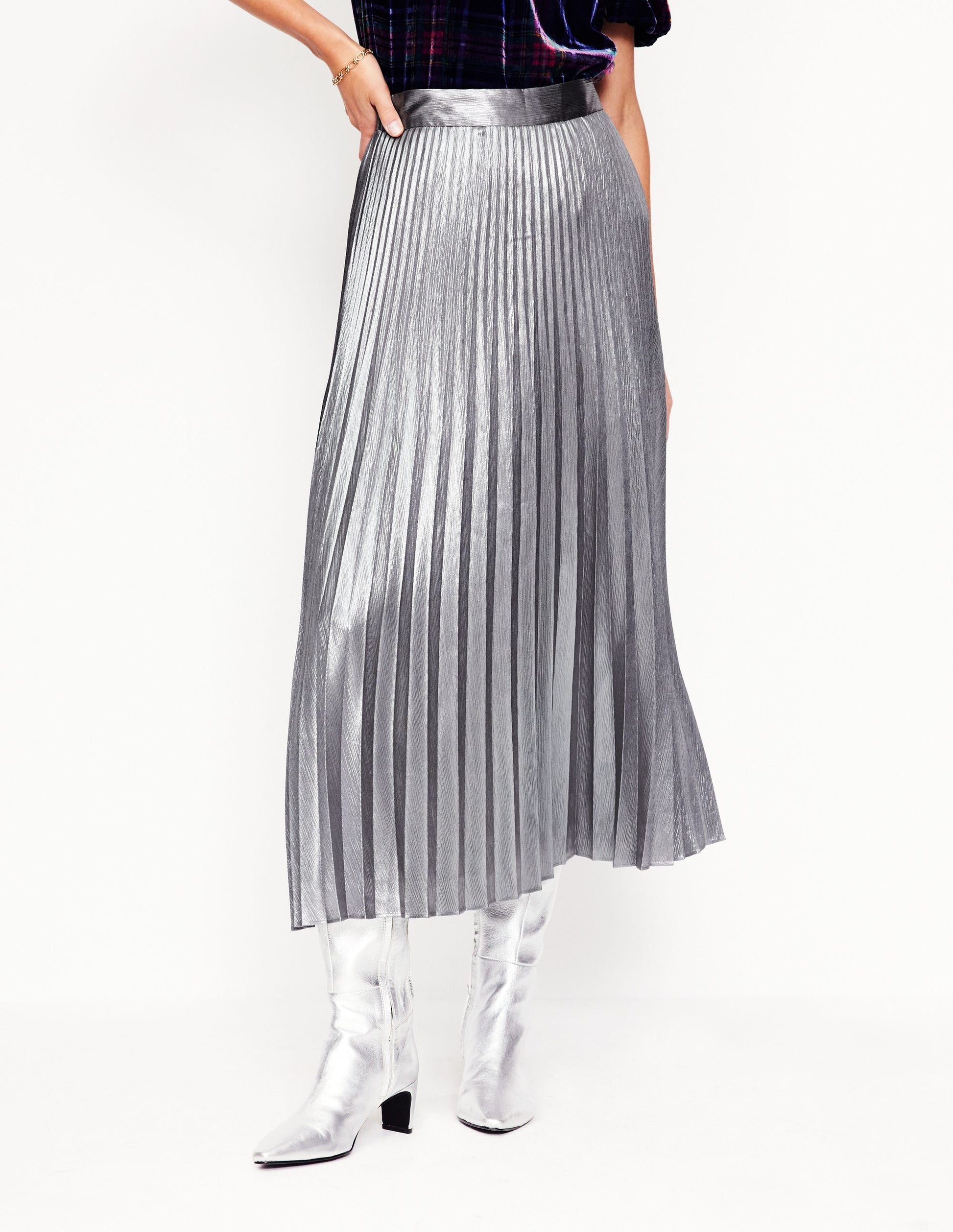Camilla Metallic Midi Skirt-Silver-4