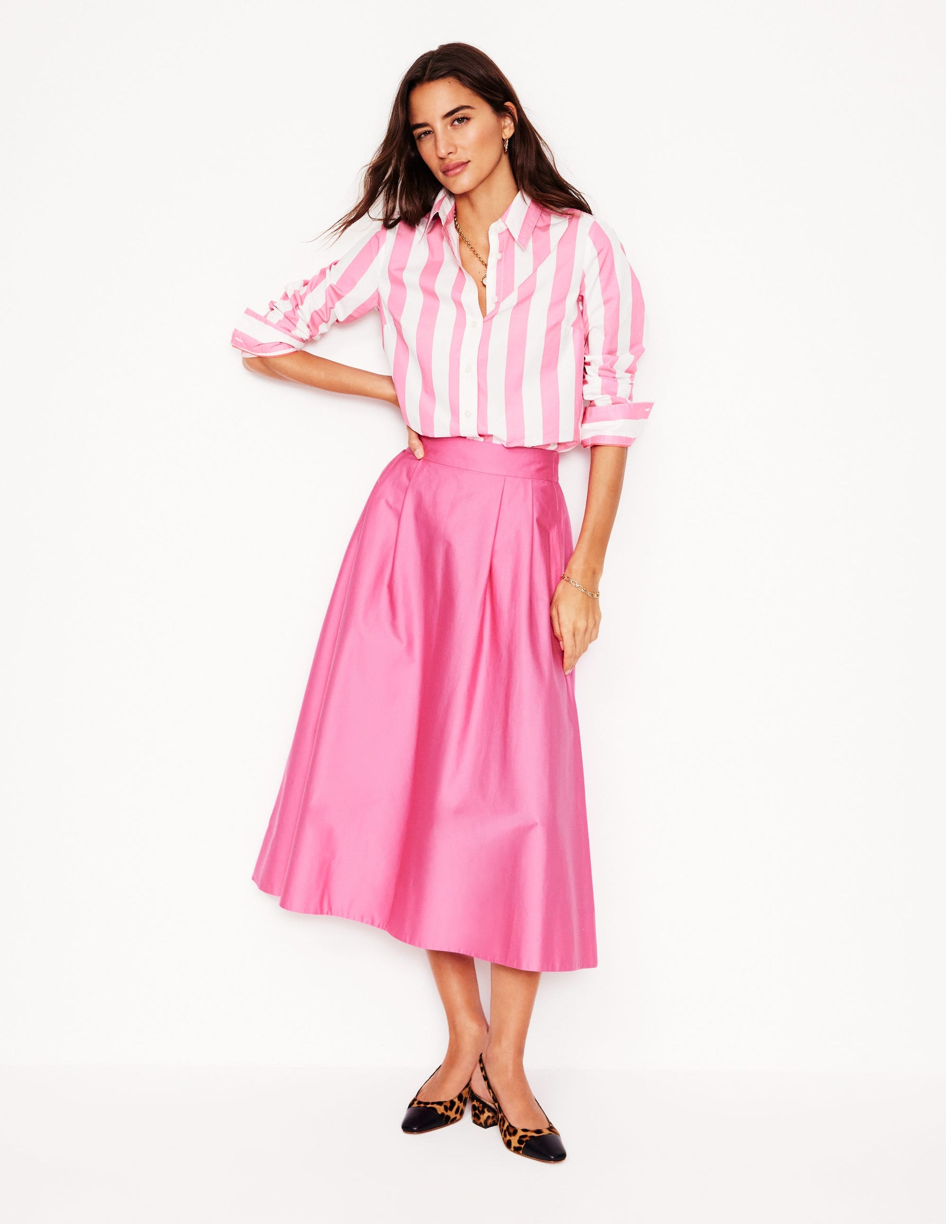 Isabella Cotton Sateen Skirt-Sorbet Pink-1