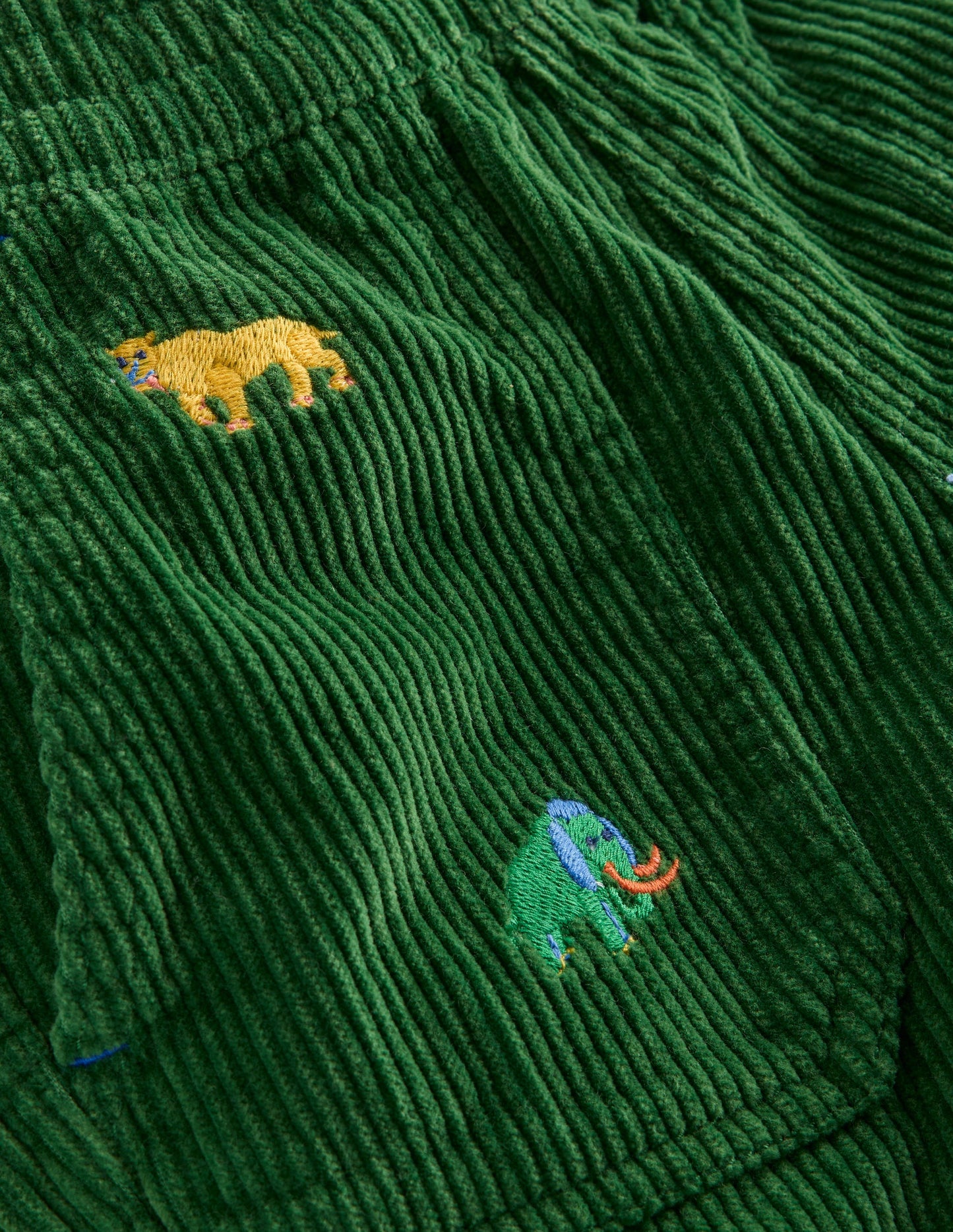 Pull-on Cord Trousers-Prehistoric Animals Embroidery
