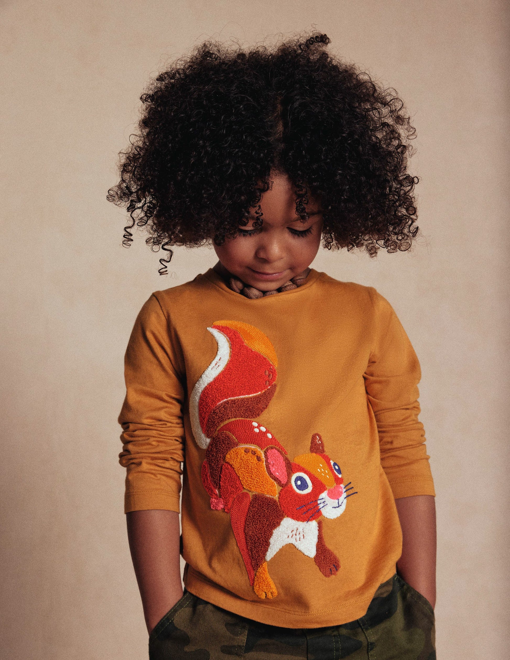 Long Sleeve Bouclé T-shirt-Toffee Brown Squirrel-1