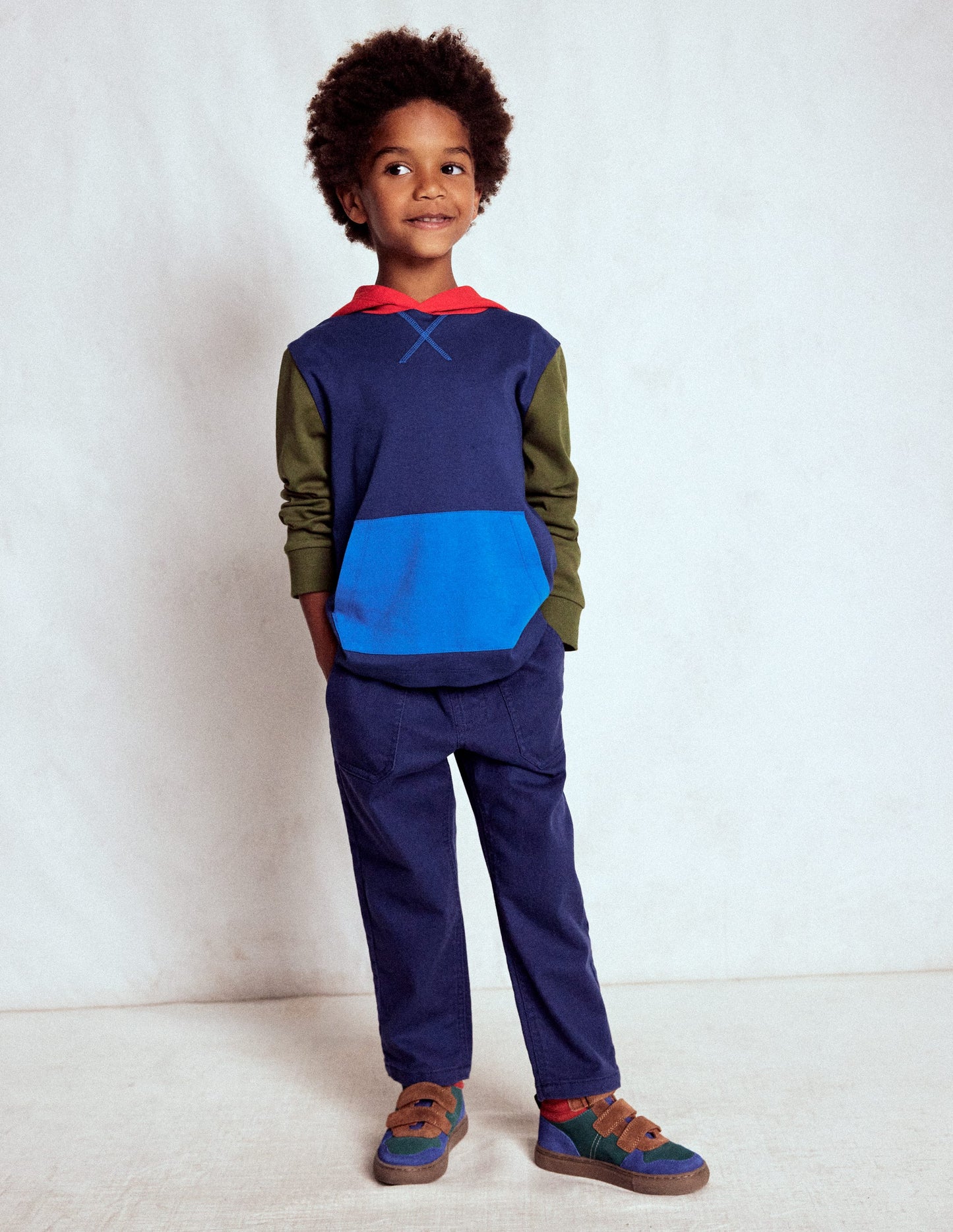 Hooded Mid-weight T-shirt-Starboard Blue/ Woodland Green