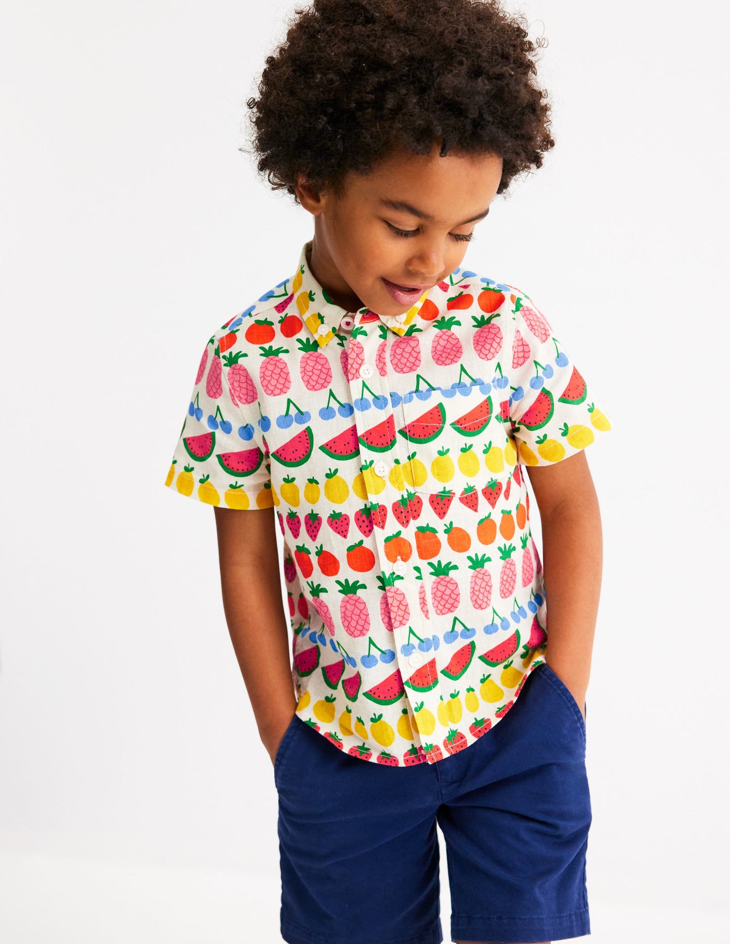 Cotton Linen Shirt-Fruit Stripe