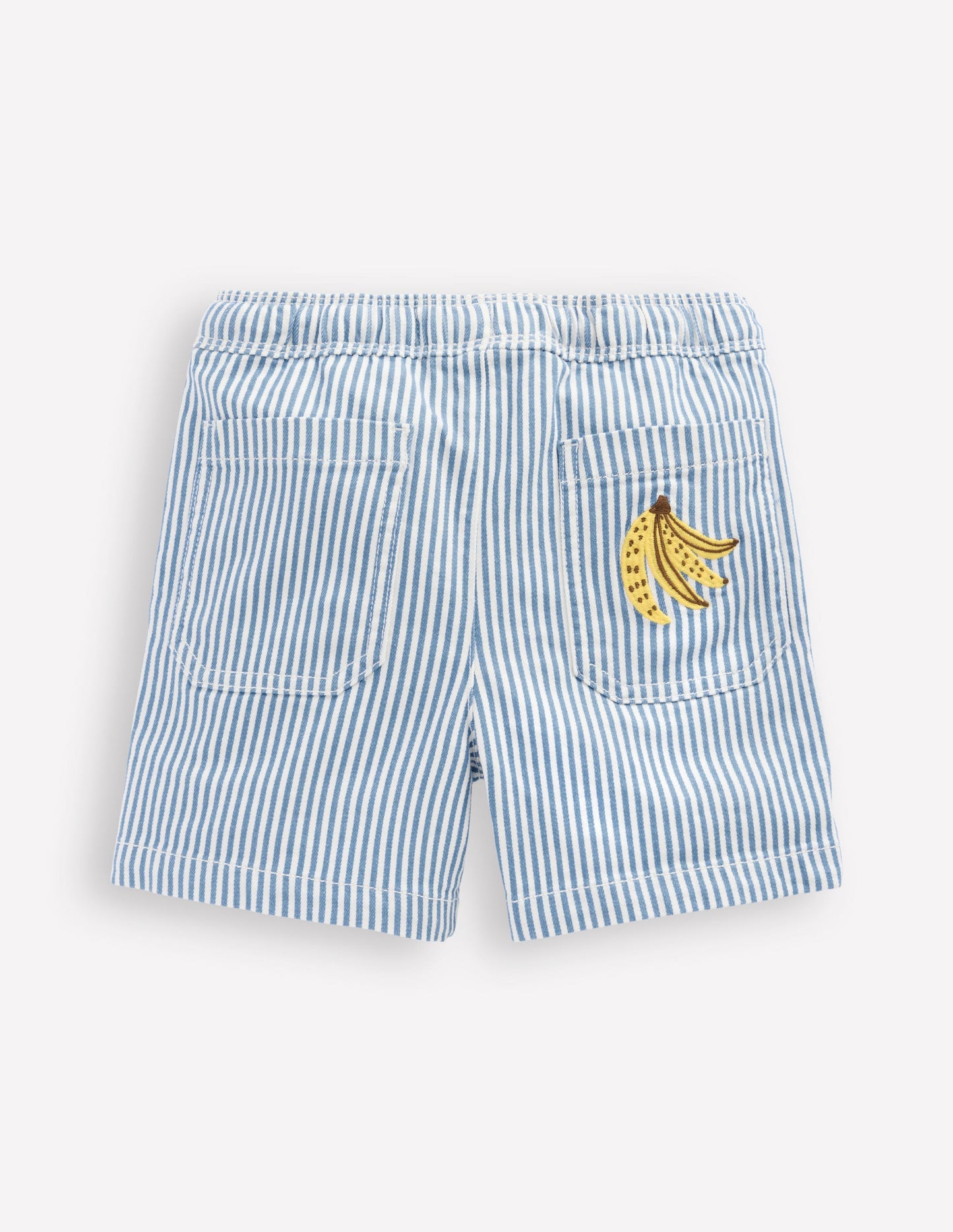 Pull-On Cotton Shorts-Campanula Ticking Embroidery